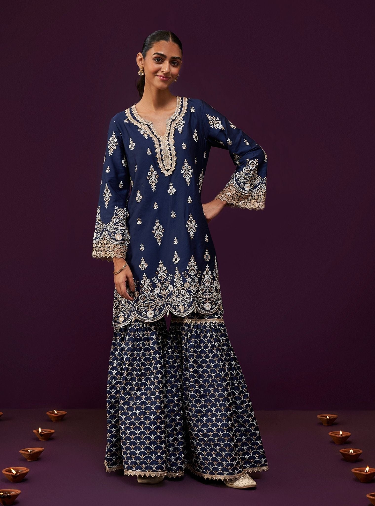 Aree Pima Satin Navy Kurta Set