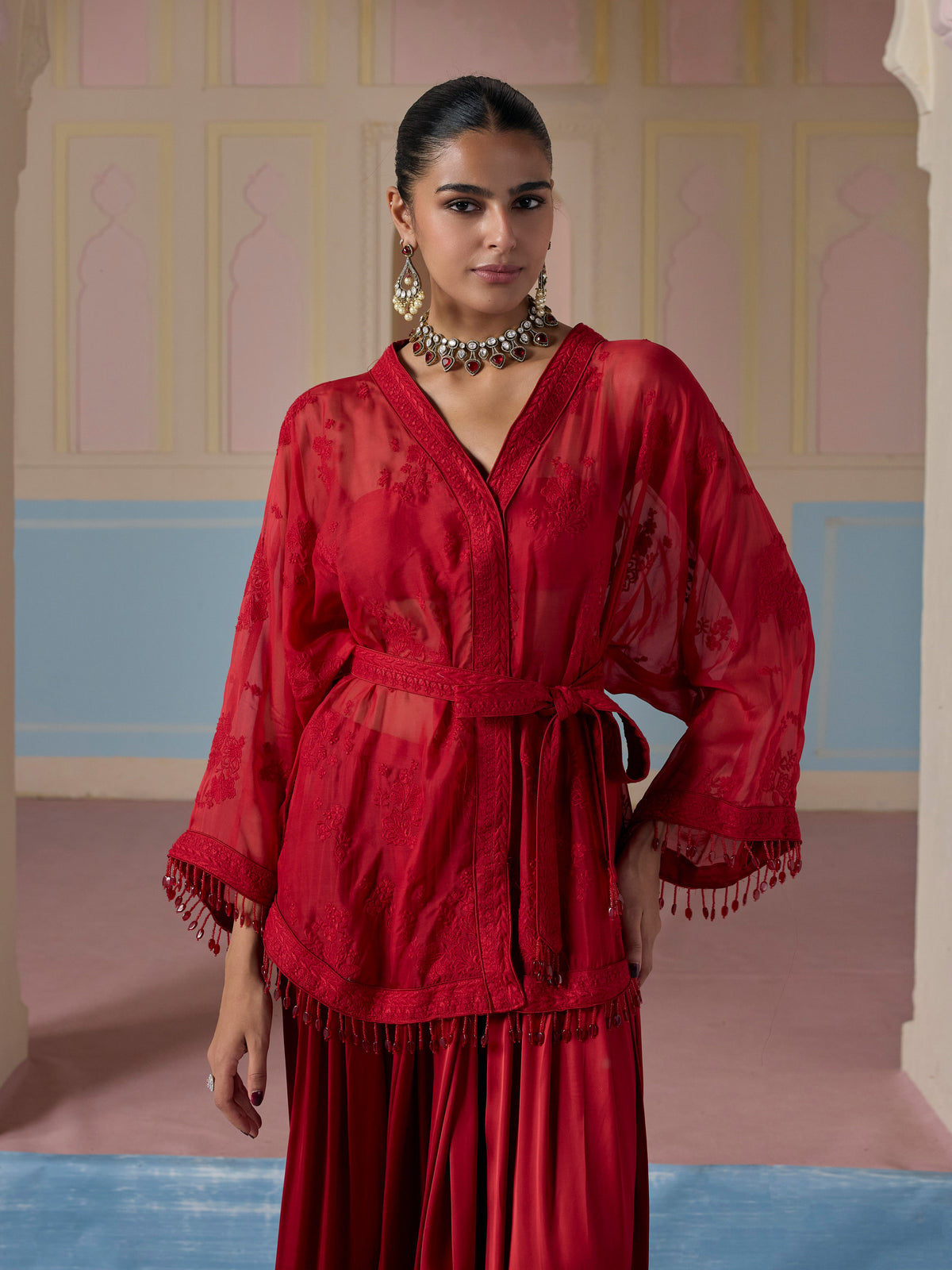 Dhara Organza Red Co-ord Set
