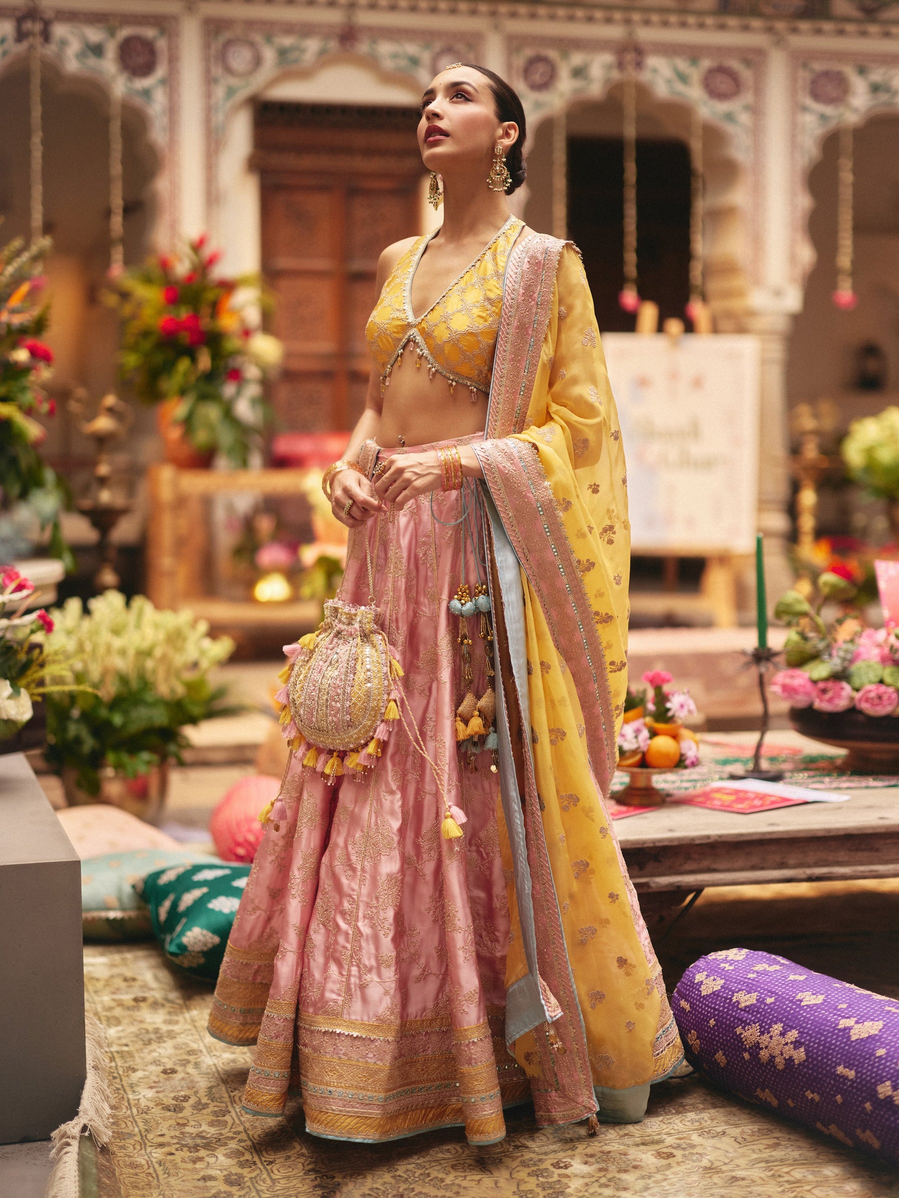Abeer Cupro Satin Yellow Lehenga