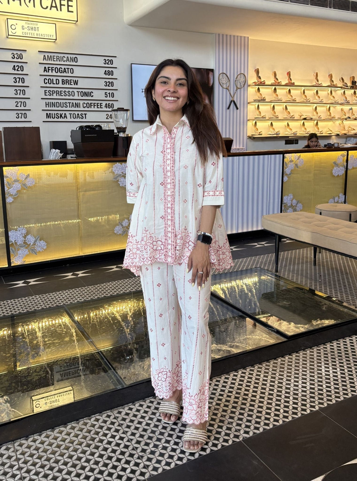 Tamara Supima Cotton Off White & Pink Co-ord Set