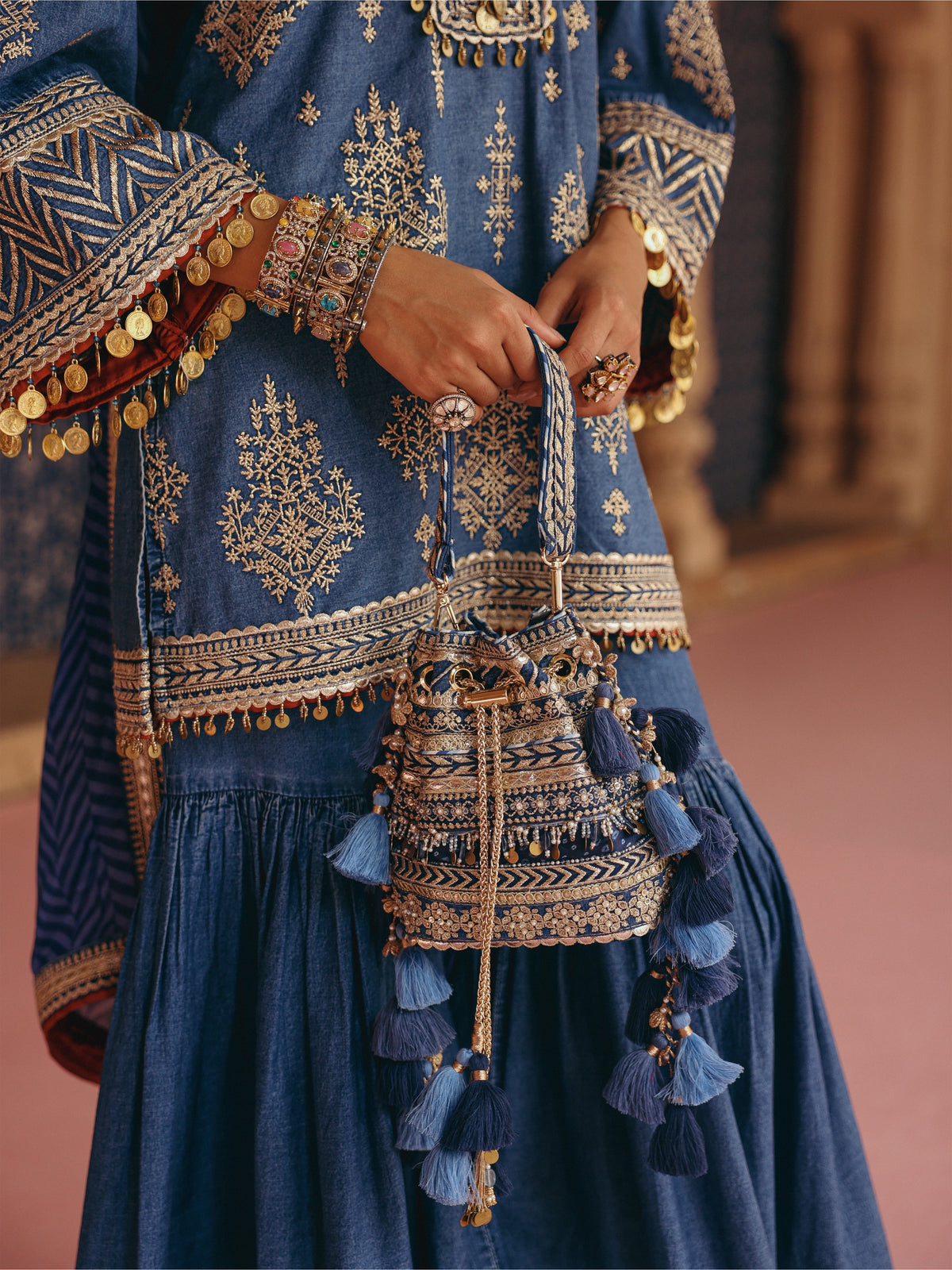 Beri Denim Short Kurta with Sharara