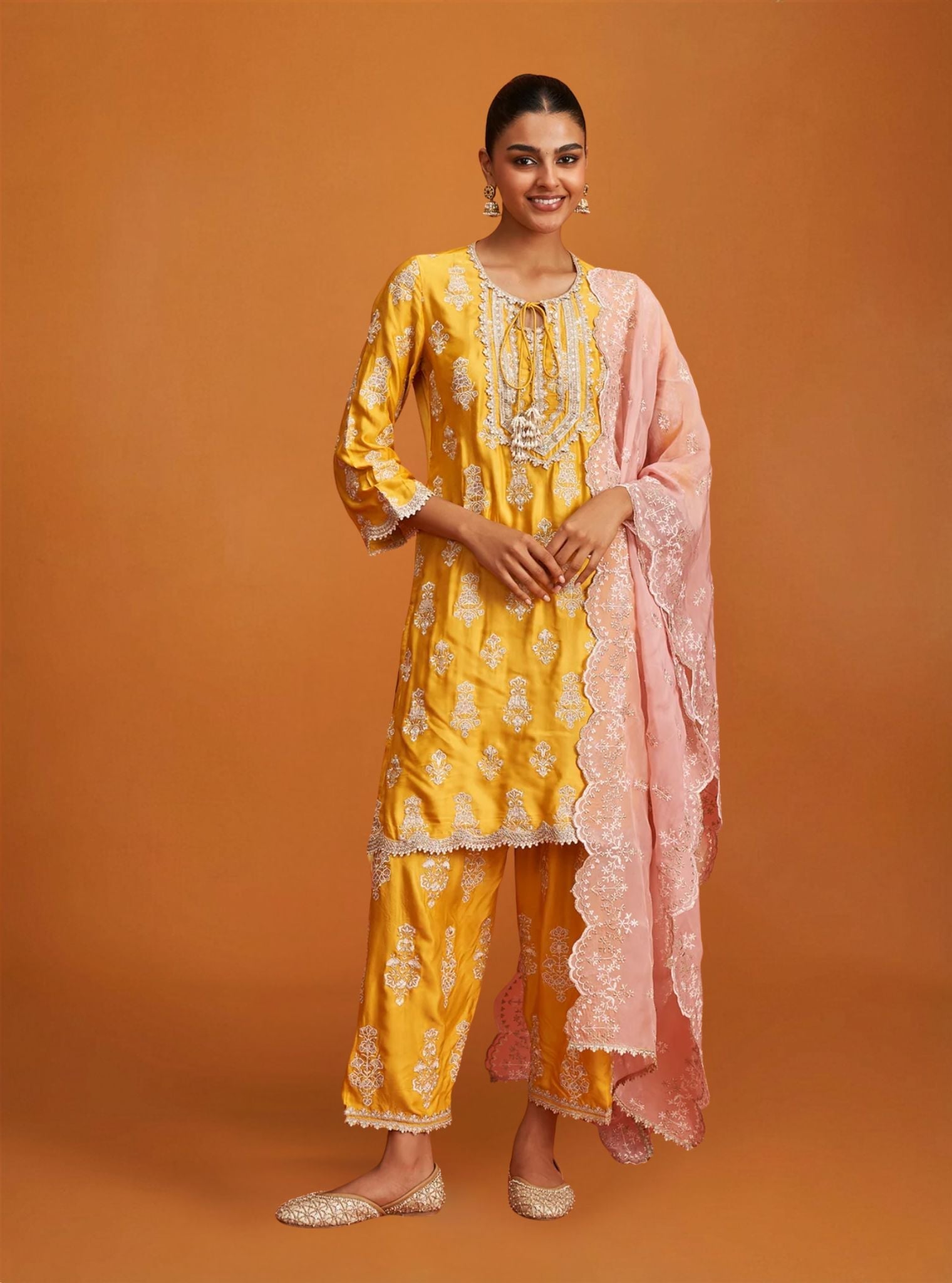 Alia Intira Cupro Satin Yellow Kurta Set