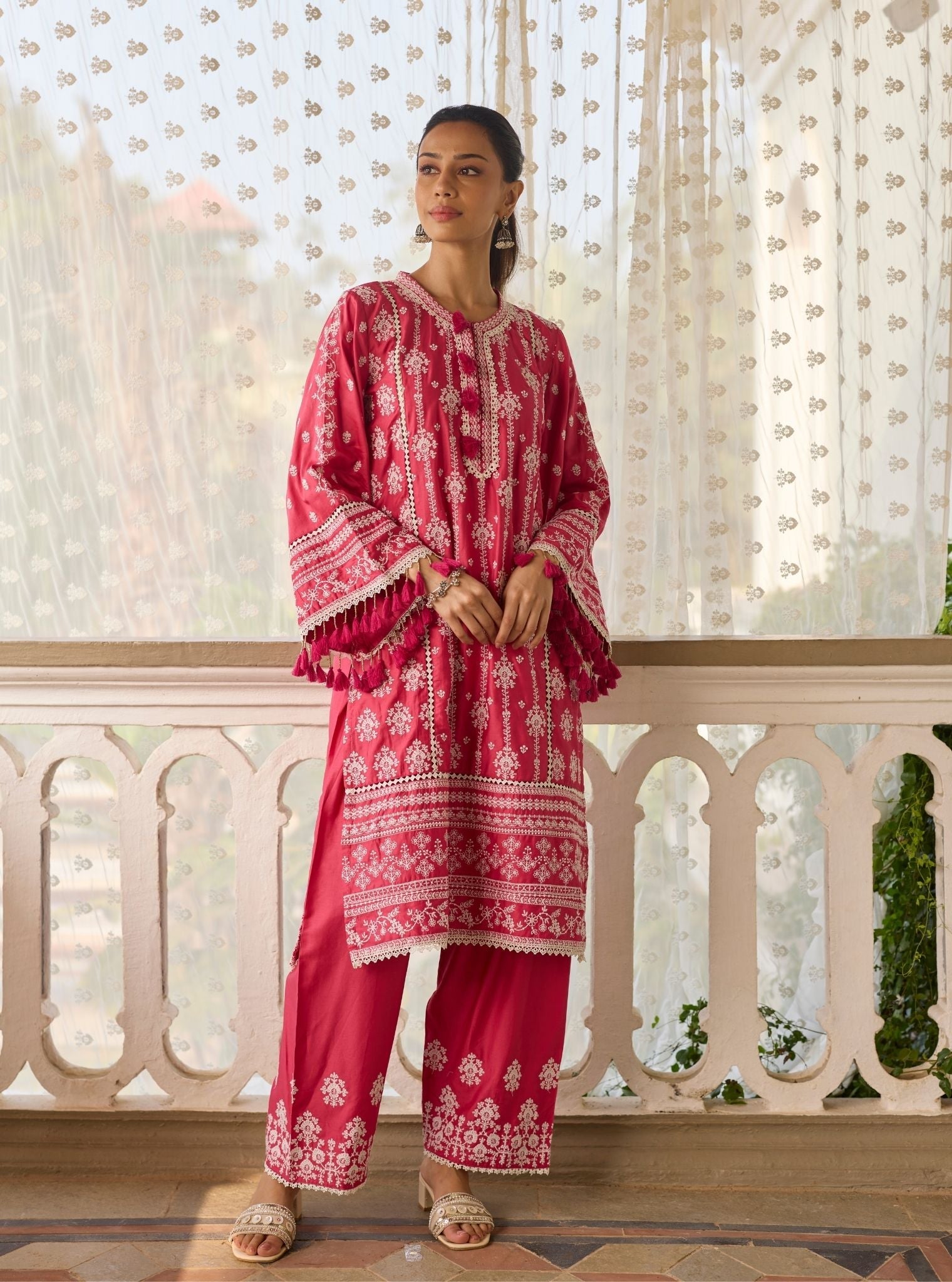 Lomeya Pima Satin Fuschia Kurta Set