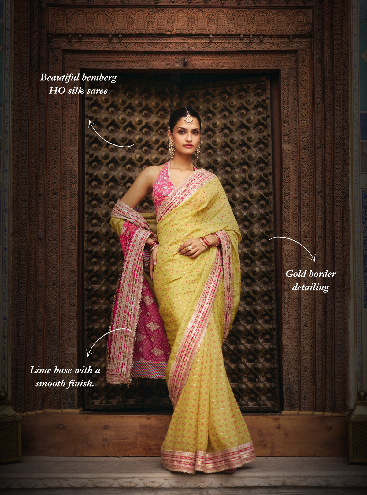 Subhi Bemberg HO Silk Printed Lime Saree