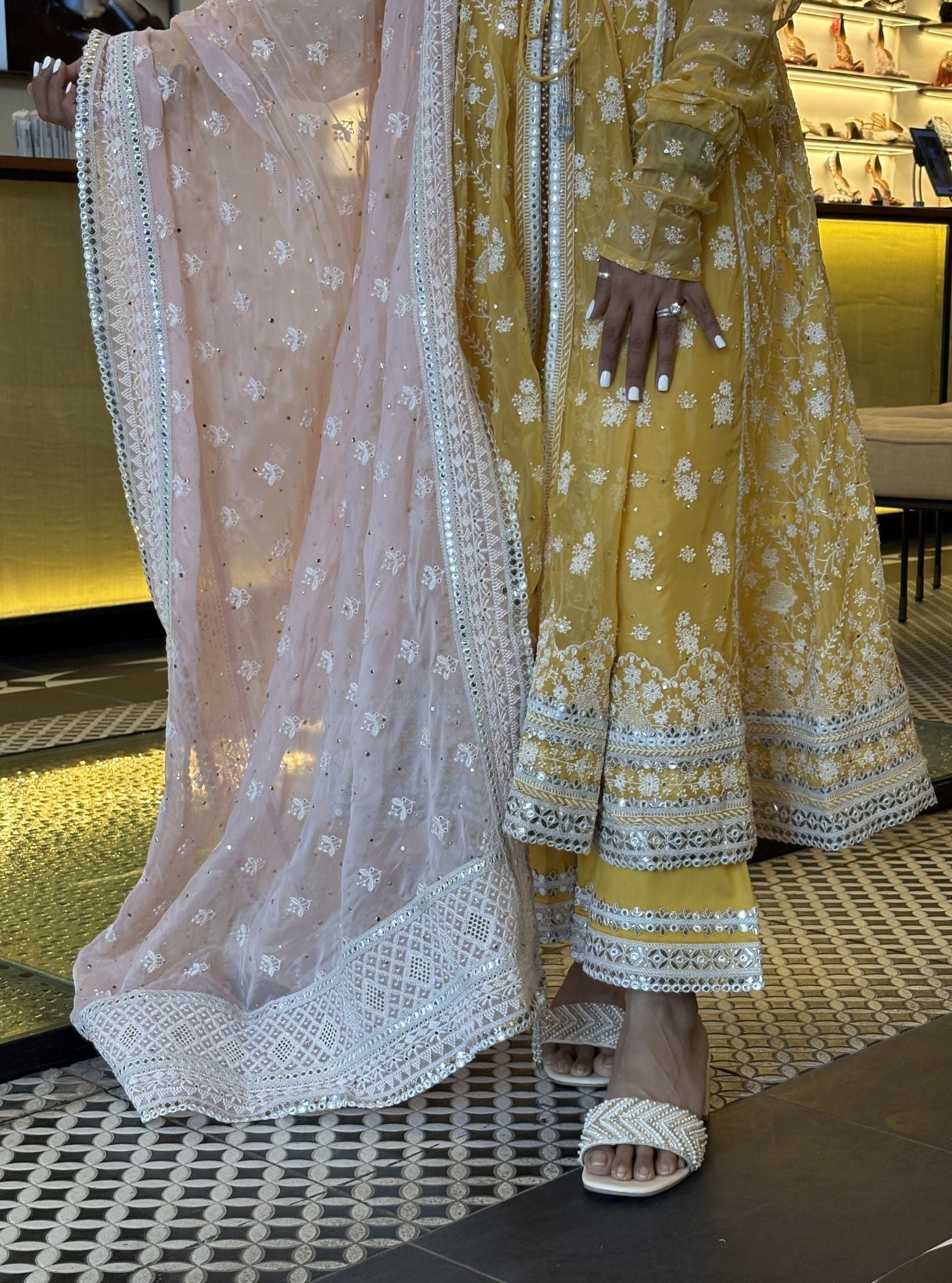 Afsana Organza Mustard Anarkali Set