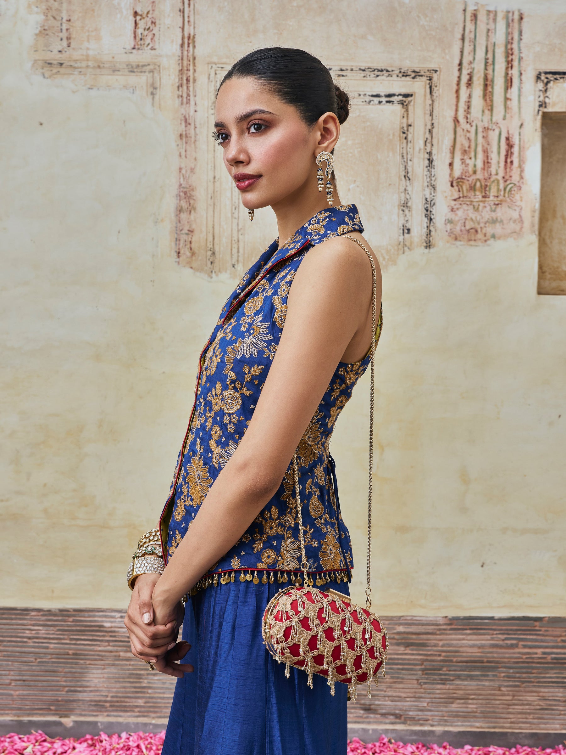 Kairavi Bemberg Raw Silk Blue Waistcoat & Sharara