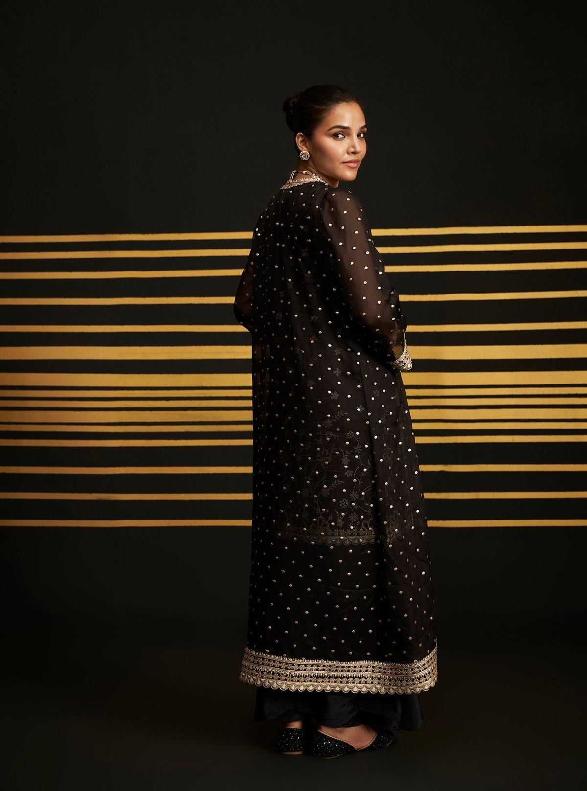 Sukoon Pima Satin Black Kurta Set