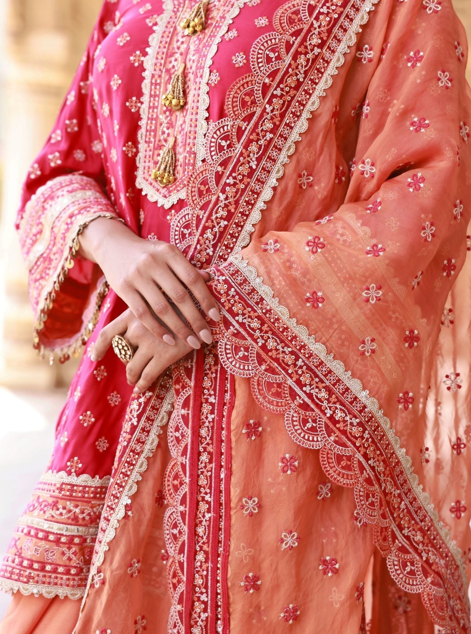 Mulmul Organza Survani Orange Dupatta