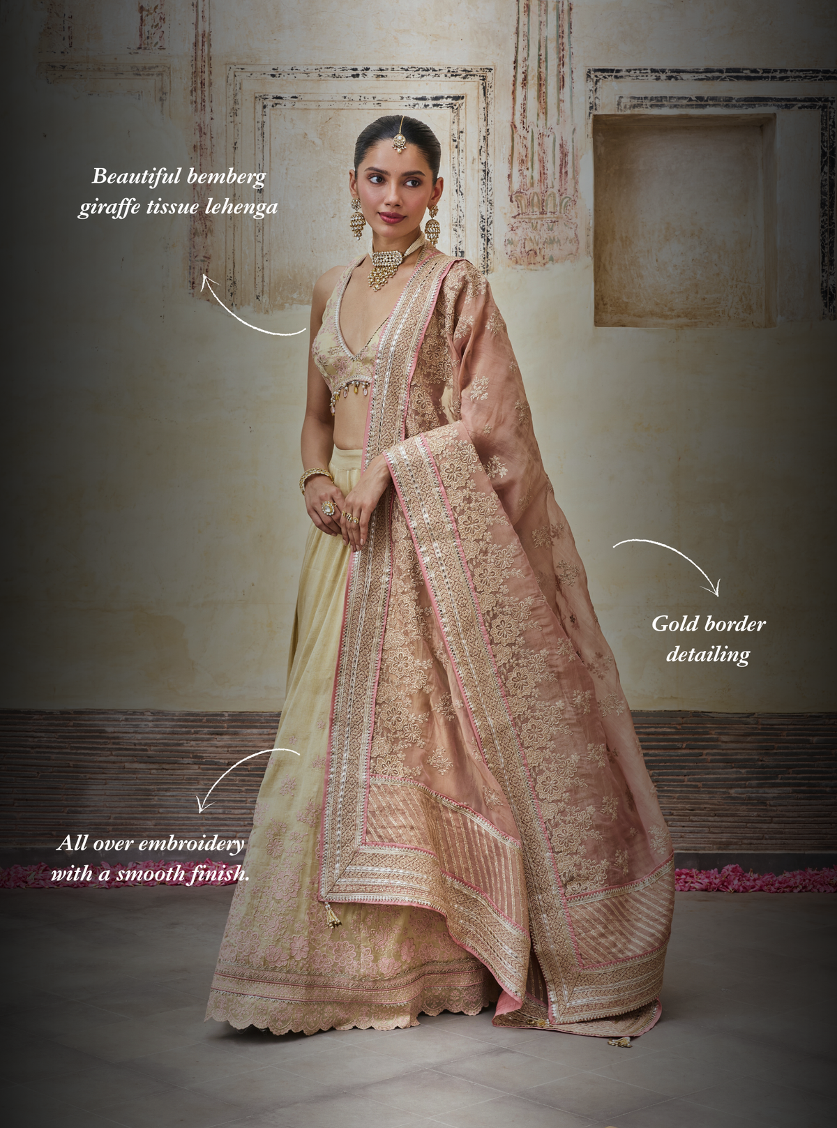Saawri Bemberg Giraffe White Gold Lehenga