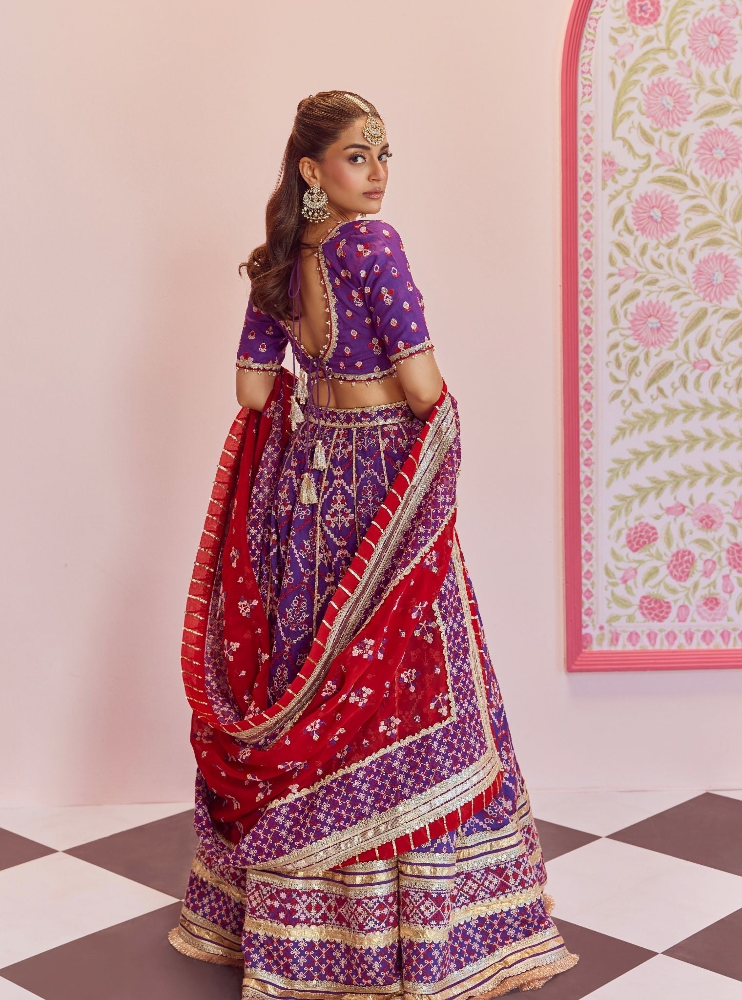 Mulmul Bemberg Silk Anton Purple Lehenga