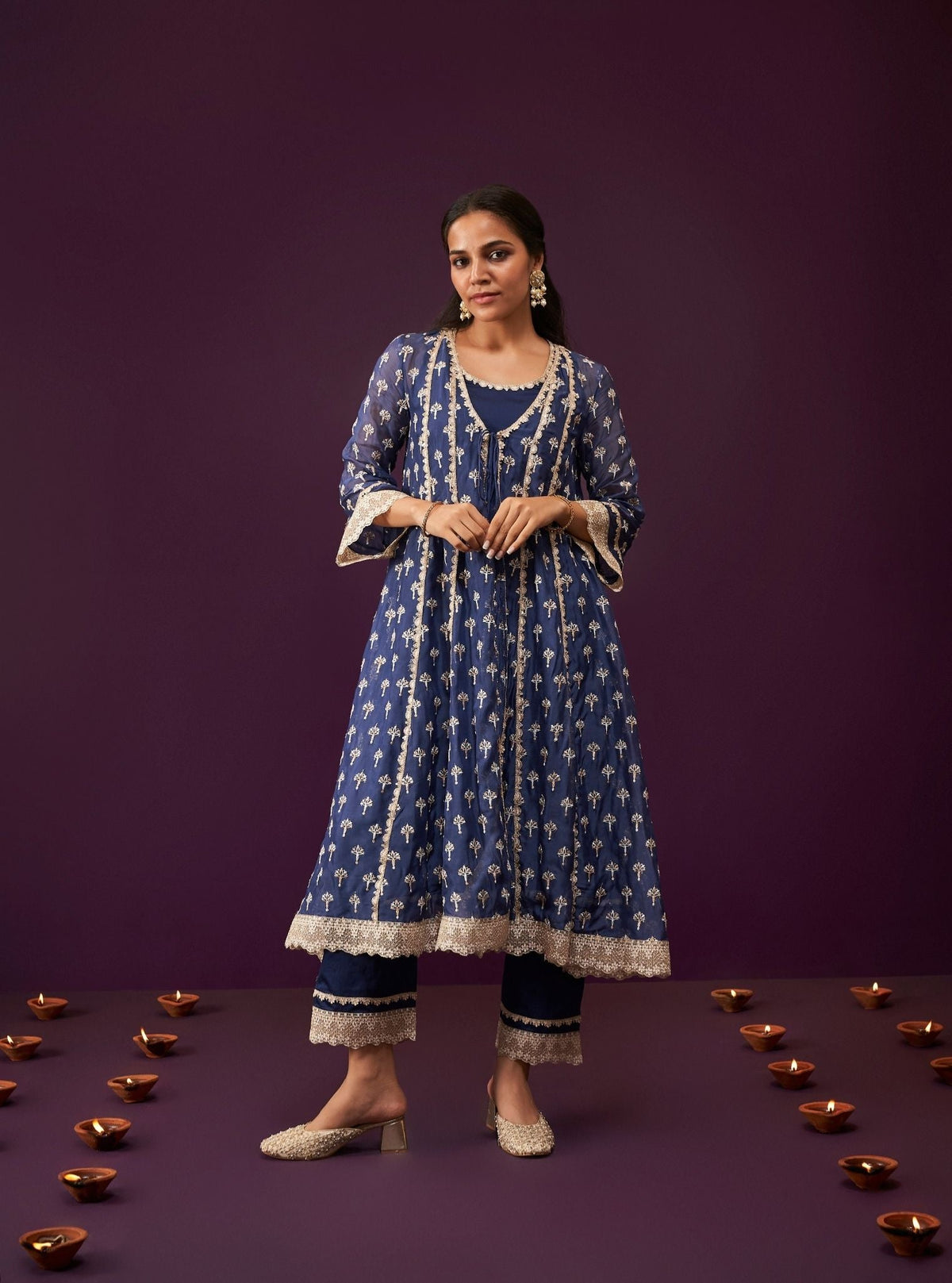 Sanoh Organza Navy Anarkali Kurta Set