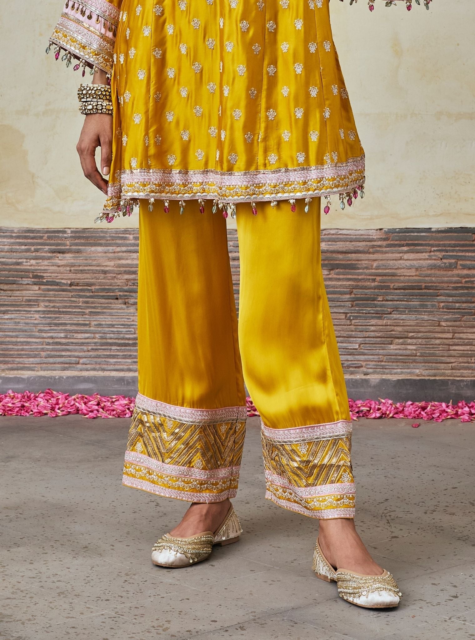 Maeri Cupro Satin Mustard Kurta Set