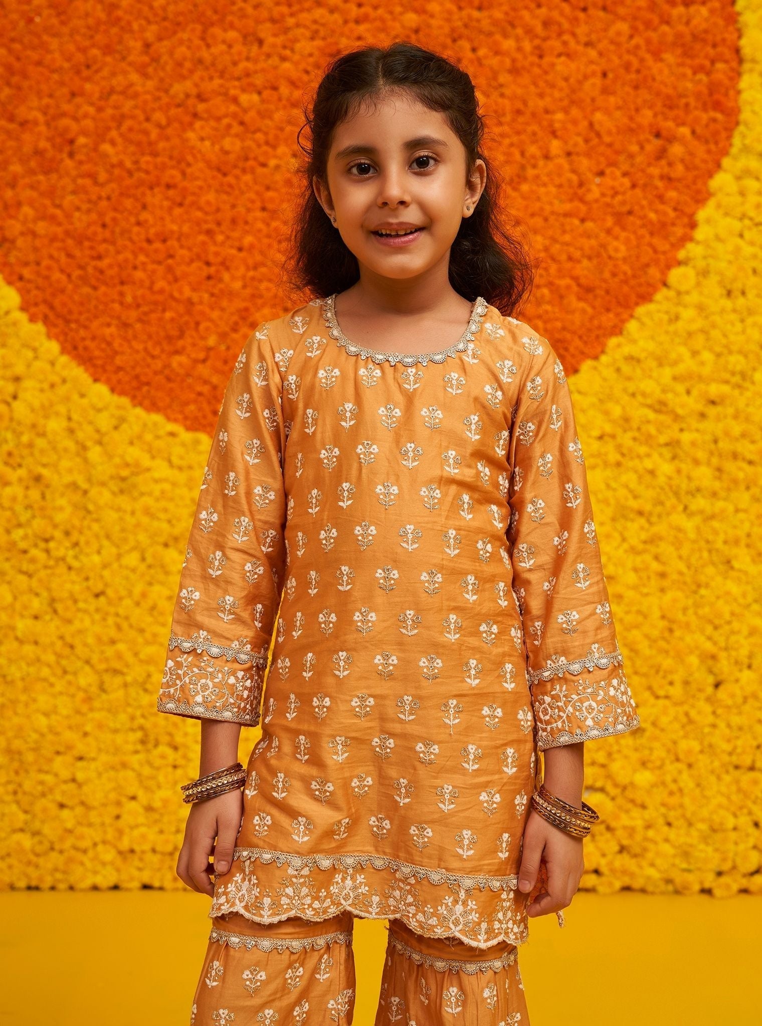 Mulmul Pima Satin Becca Orange Kurta With Mulmul Pima Satin Becca Orange Garara