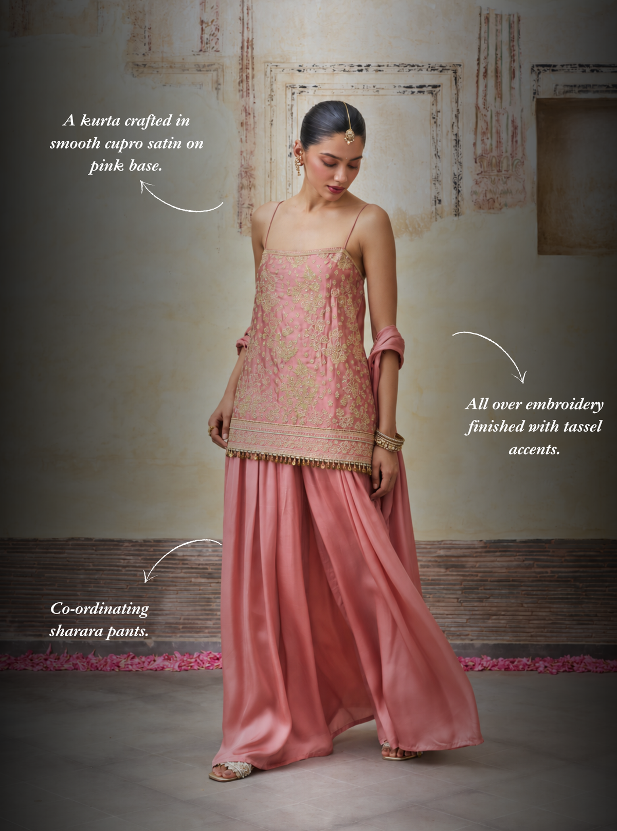 Aangan Cupro Satin Pink Sharara Set