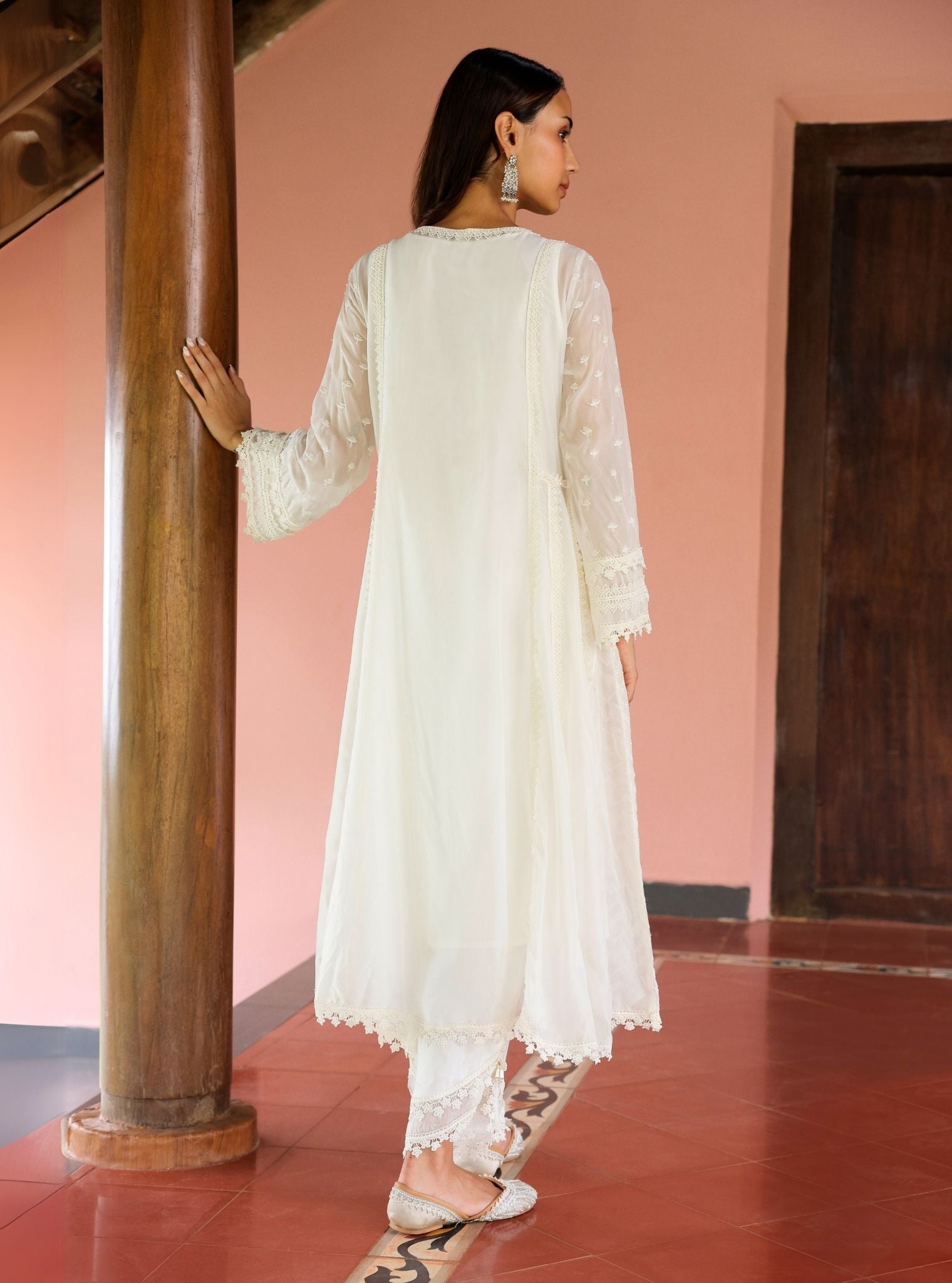 Keerth Organza White Anarkali Kurta Set