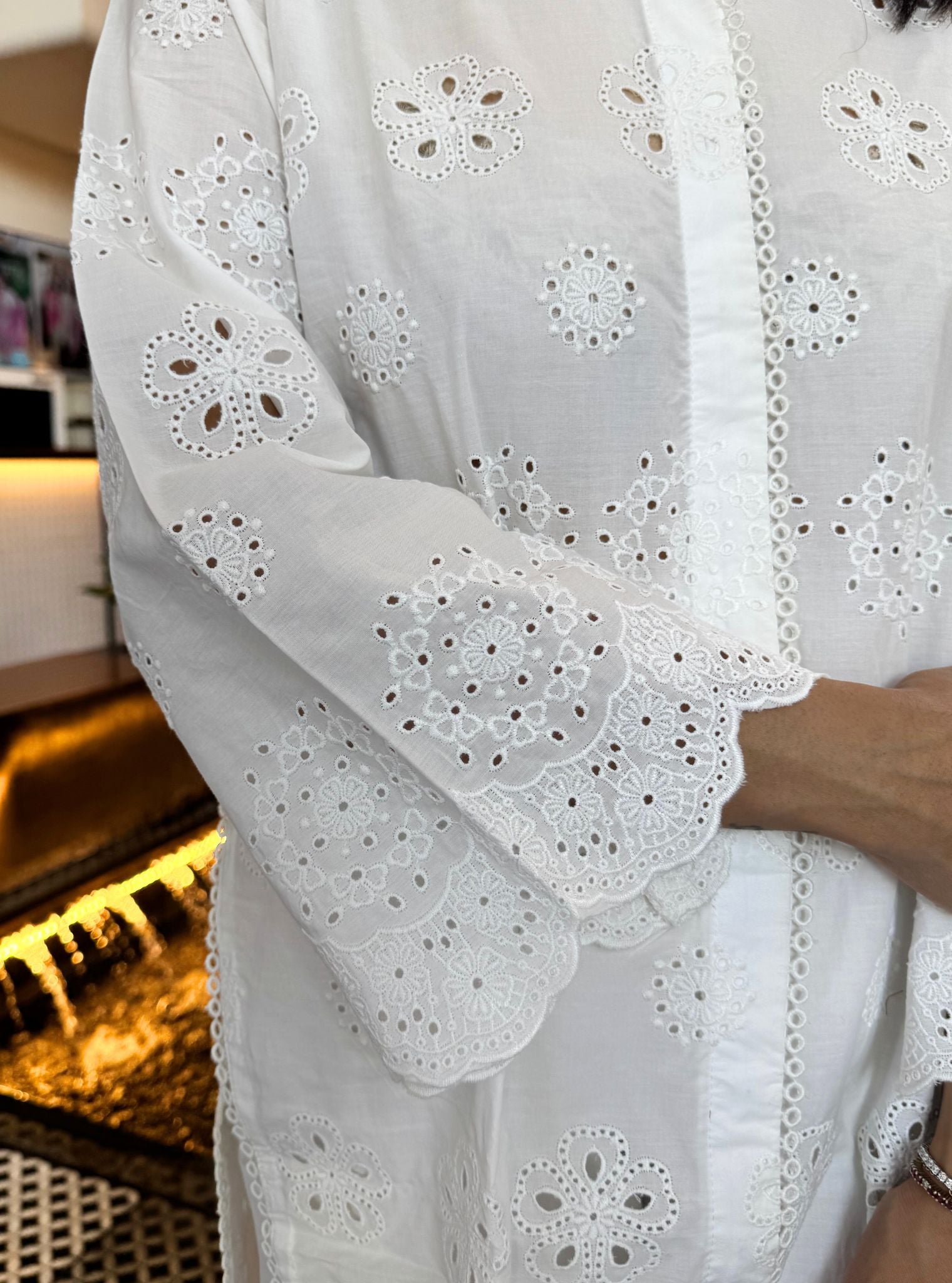 Mulmul Cotton Harriet White Kurta with Mulmul Cotton Harriet White Pant