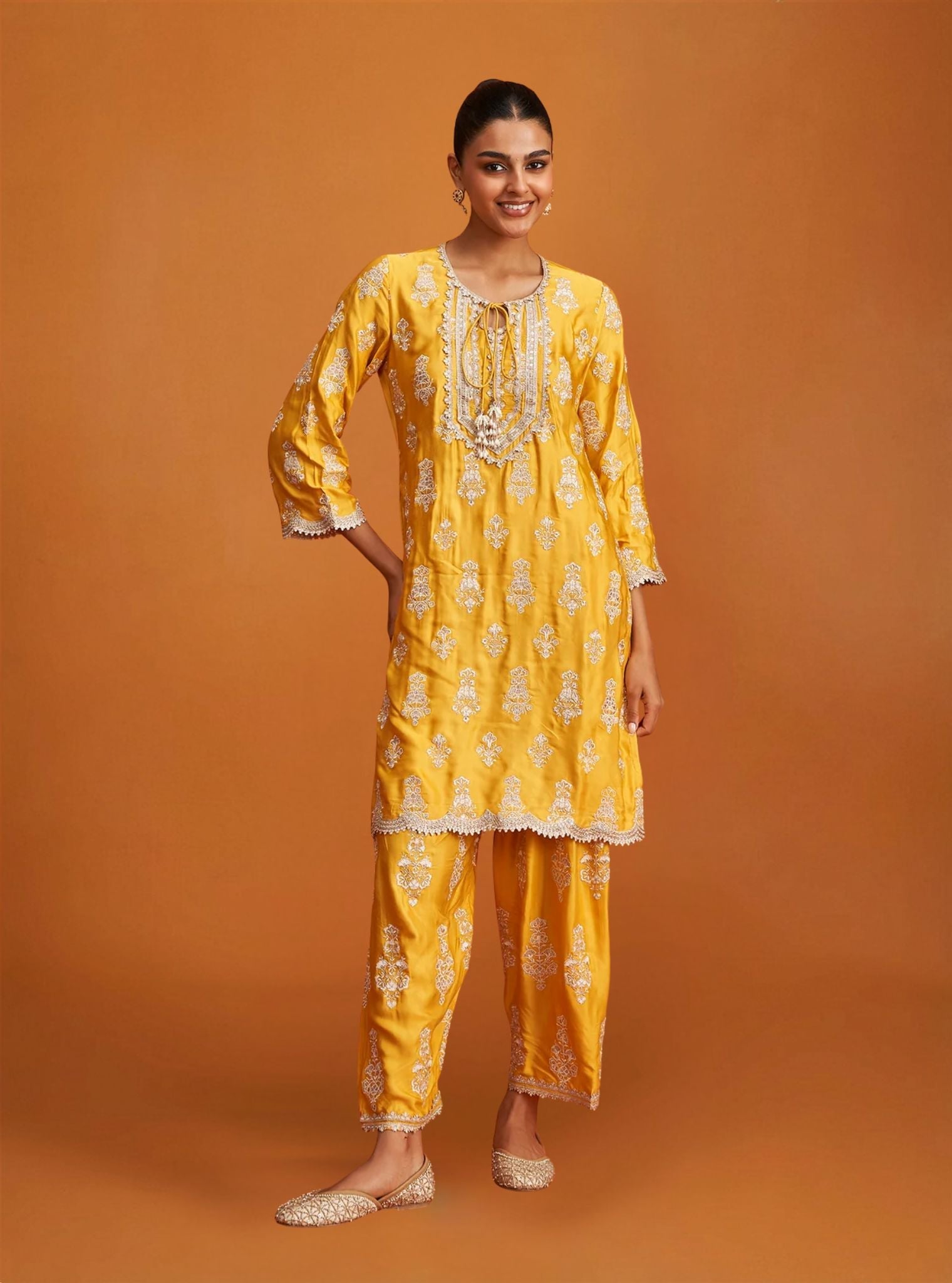 Alia Intira Cupro Satin Yellow Kurta Set