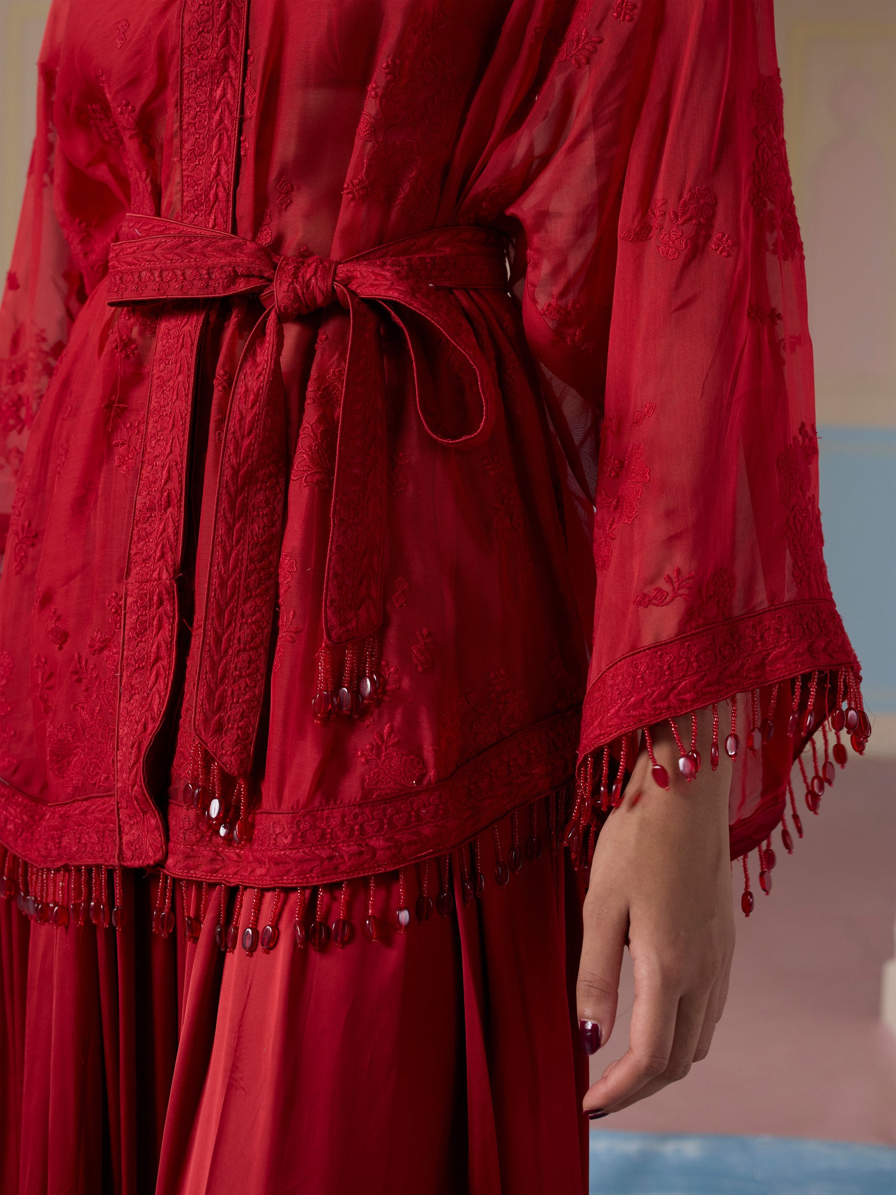 Dhara Organza Red Co-ord Set