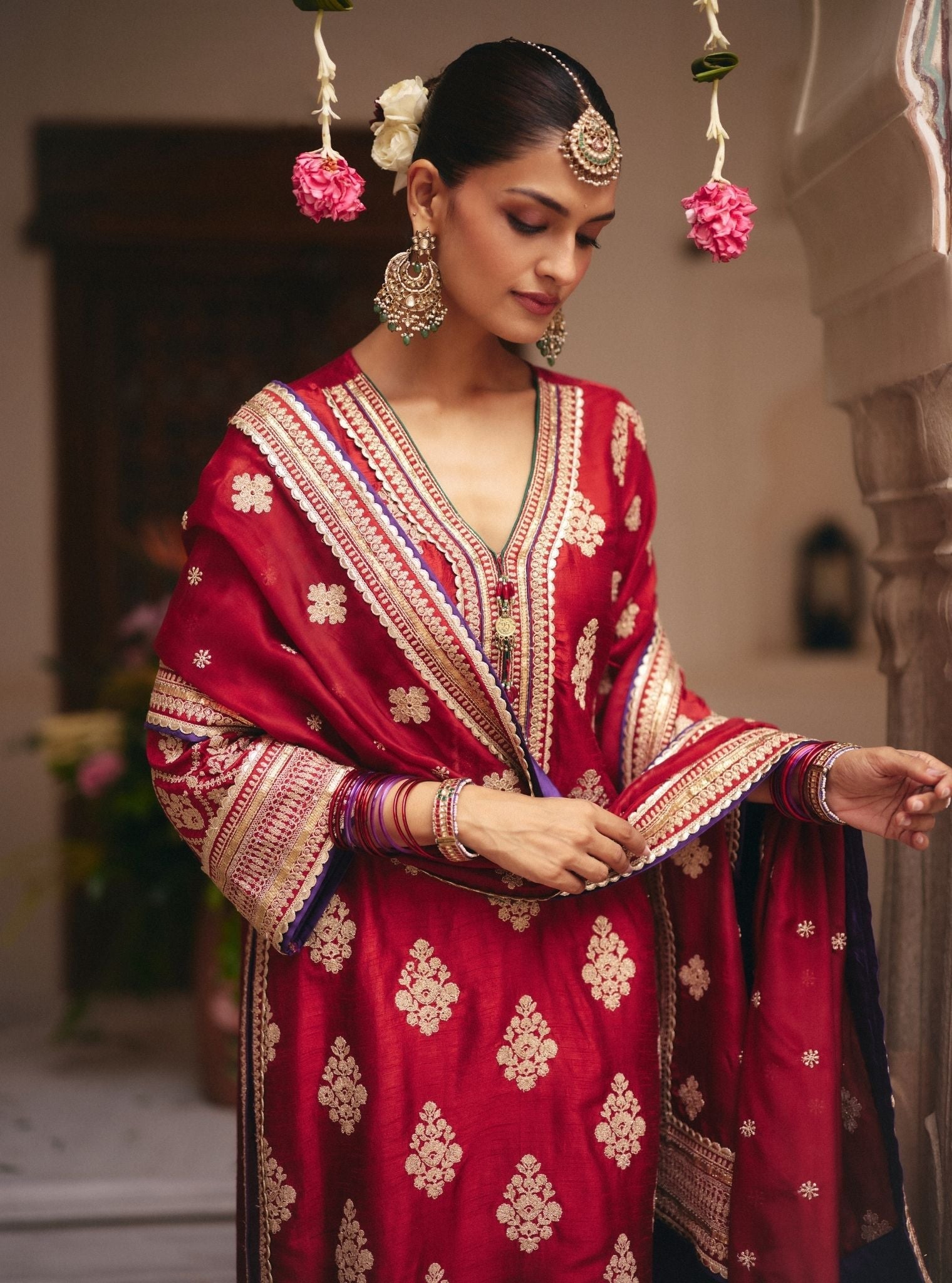 Bairi Bemberg Raw Silk Red Kurta Set