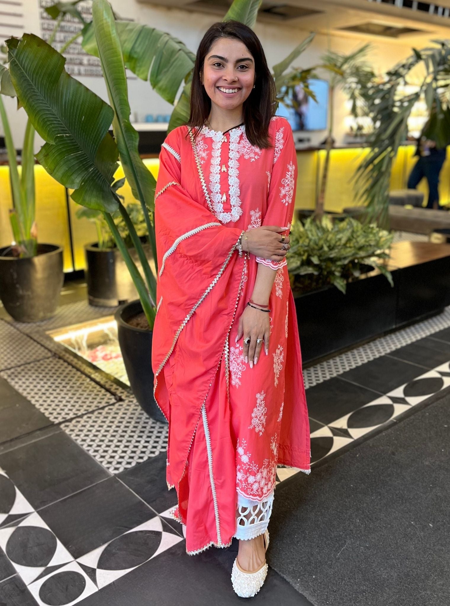 Perla Supima Cotton Fuschia Kurta With Fiza Pant