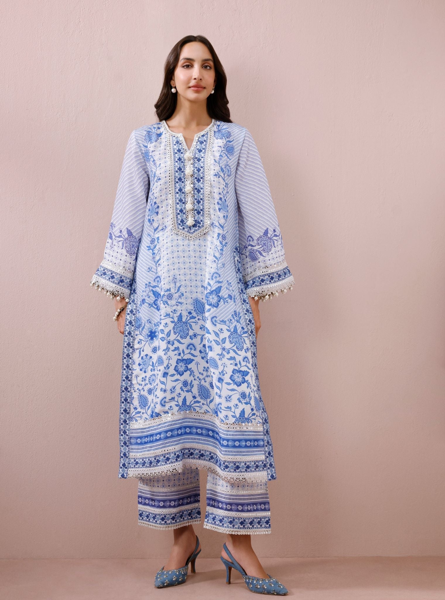 Olisha Lawn Steel Blue Kurta Set