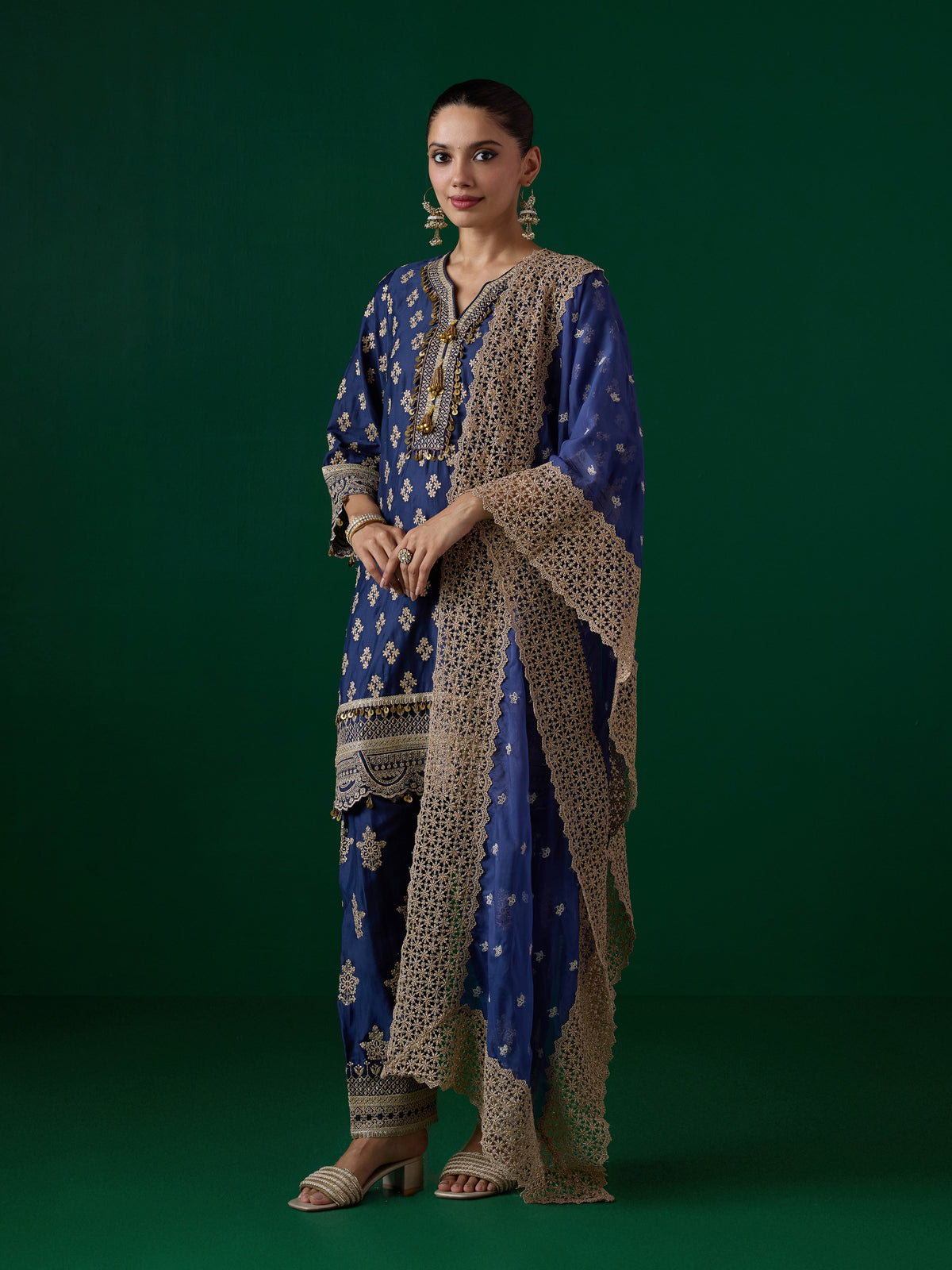Elira Pima Satin Navy Kurta Set