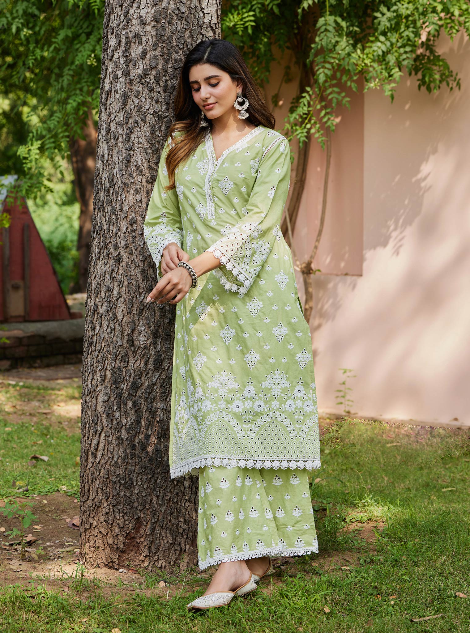 Mulmul Supima Cotton Peehu Green Kurta