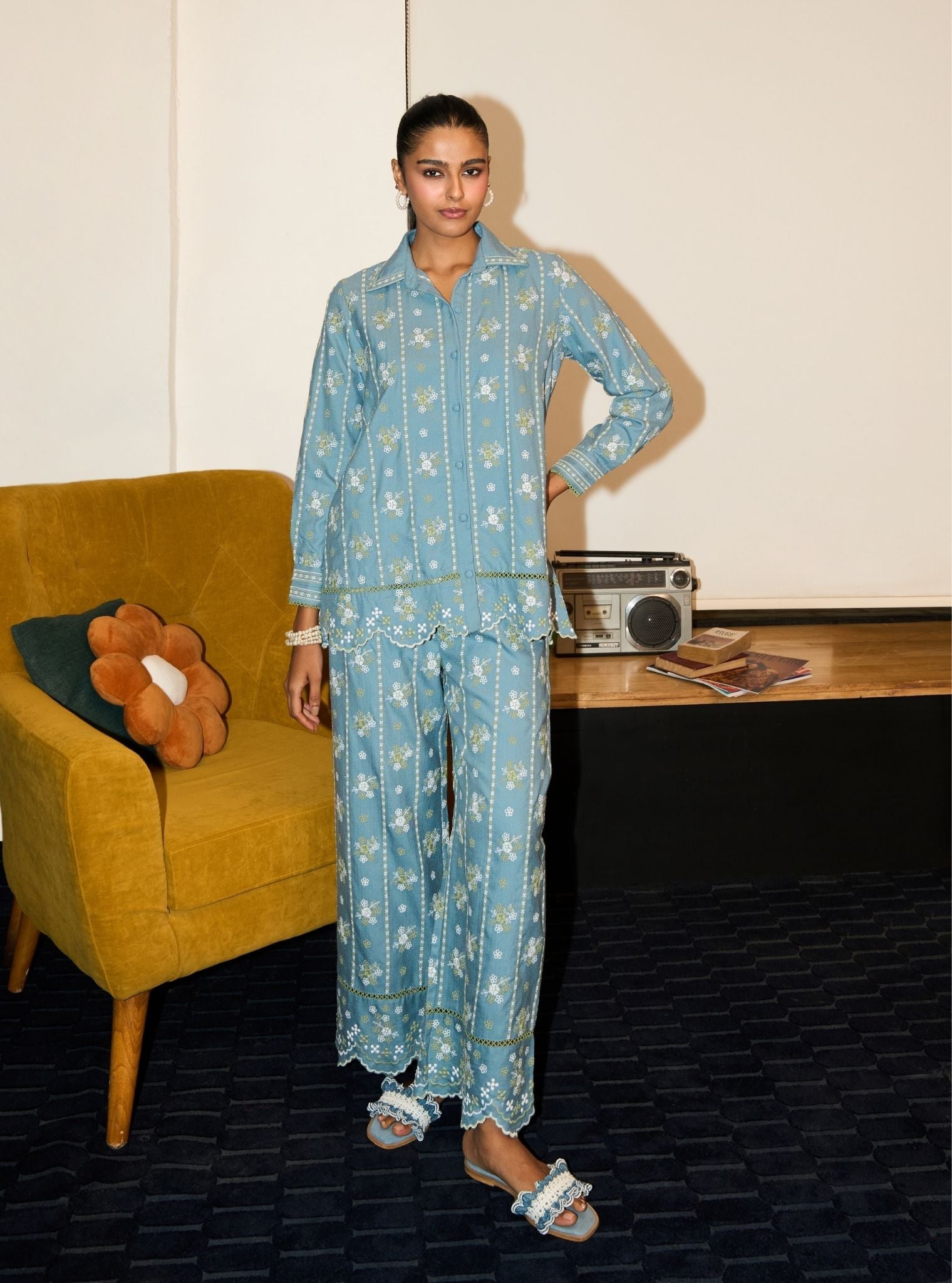 Norah Wool Light Blue Shirt Set