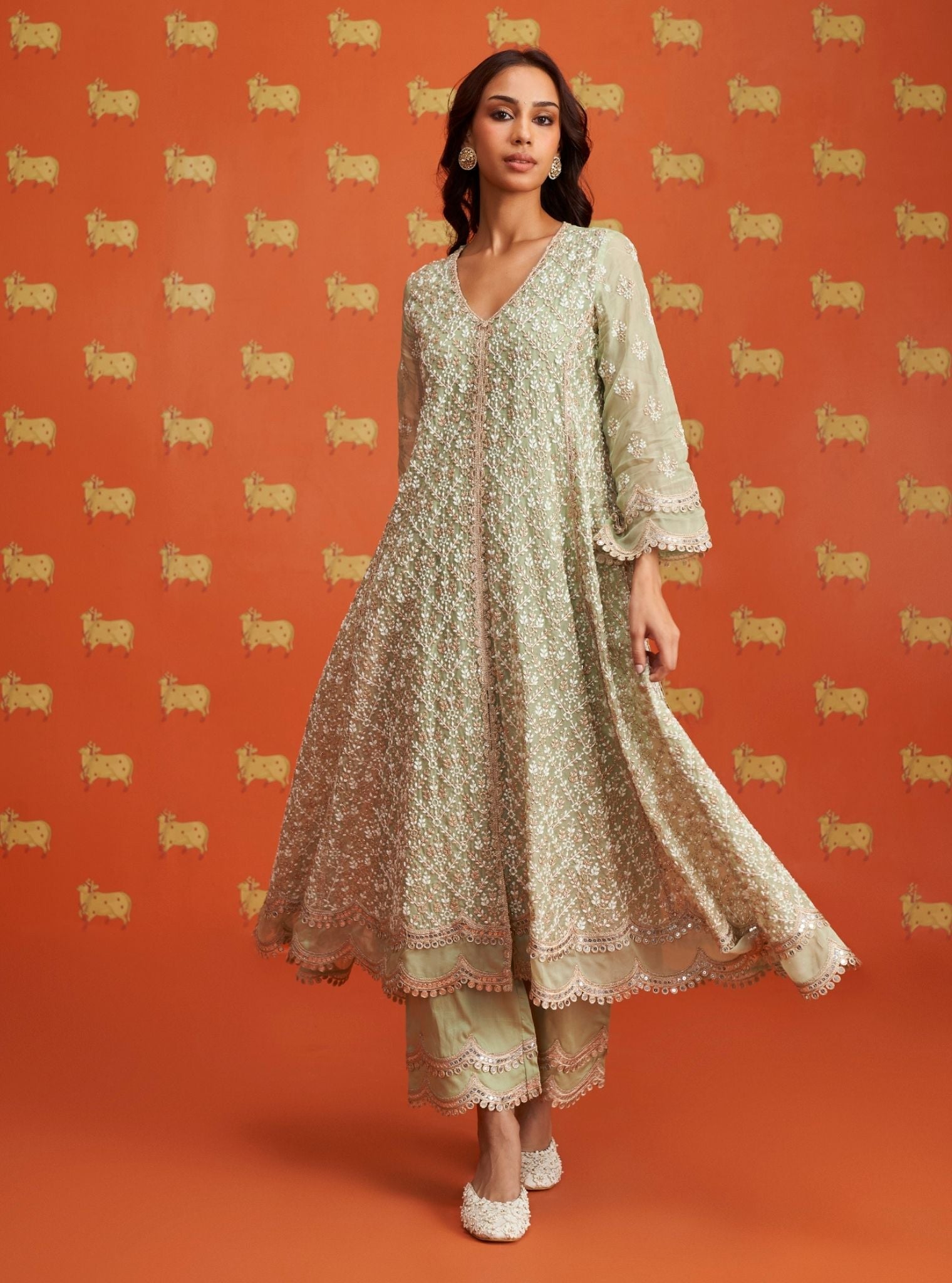 Kwanjal Organza Green Kurta Set