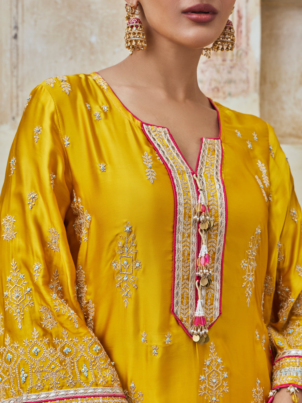 Jaani Cupro Satin Mustard Kurta Set
