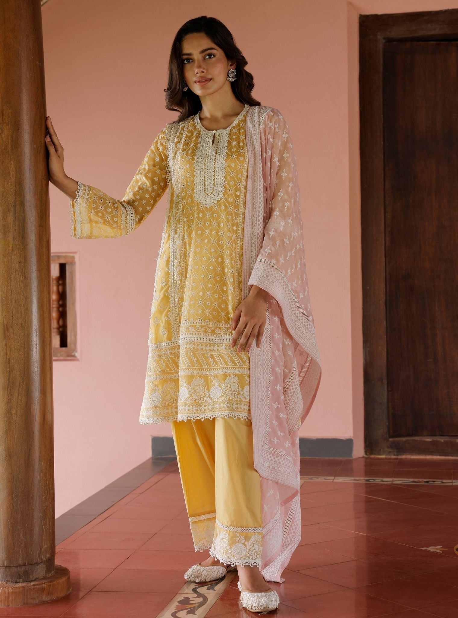 Mulmul Organza Sreeja Salmon Pink Dupatta