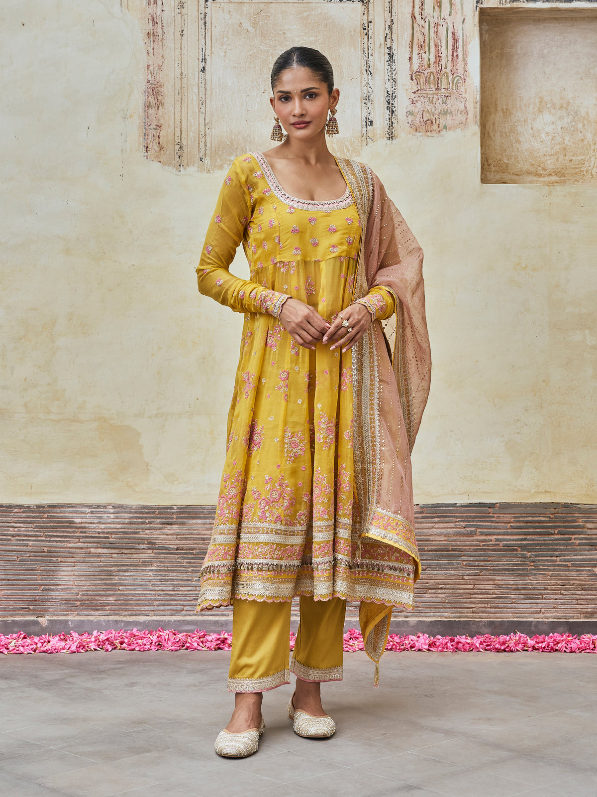 Dhwani Lurex Organza Yellow Anarkali Set