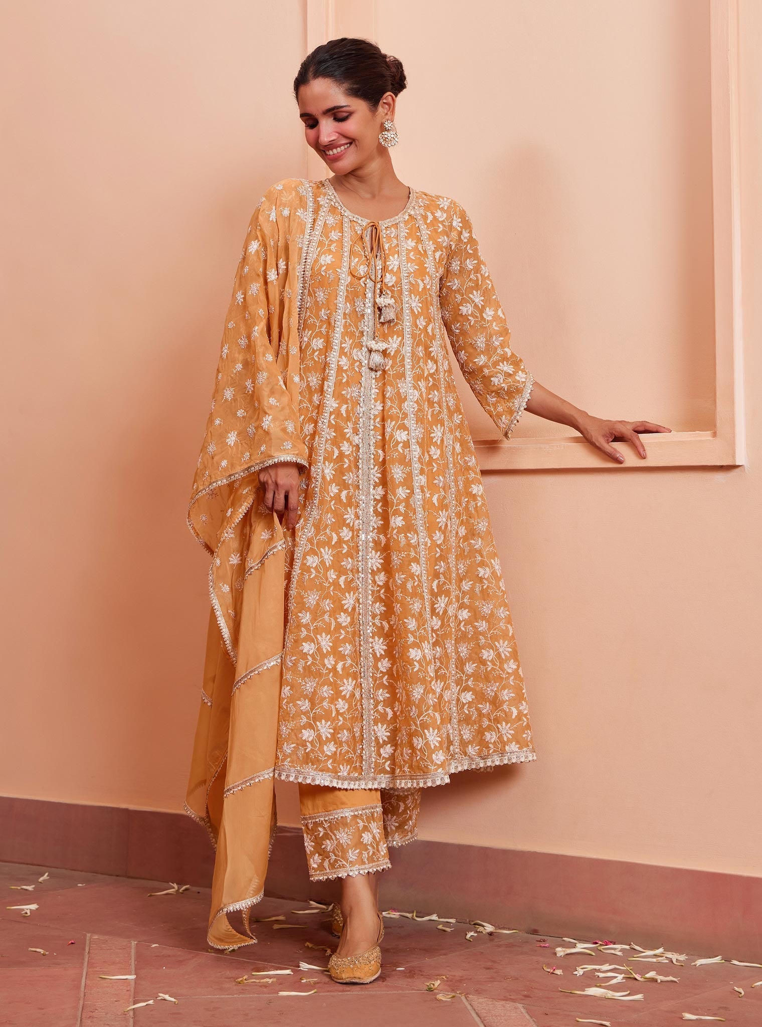 Mulmul Ajara Orange Dupatta