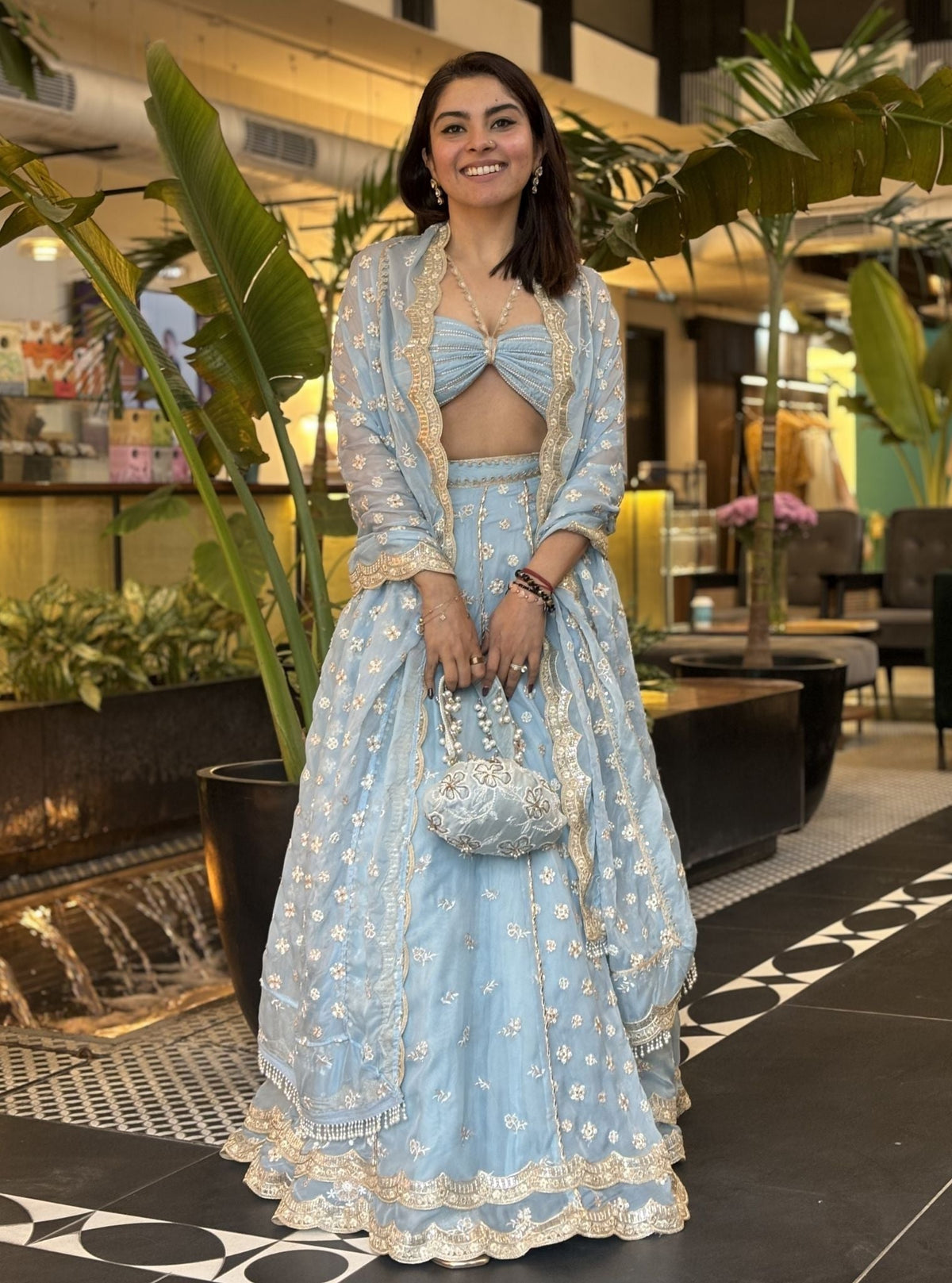 Mulmul Organza Paola Light Blue Dupatta