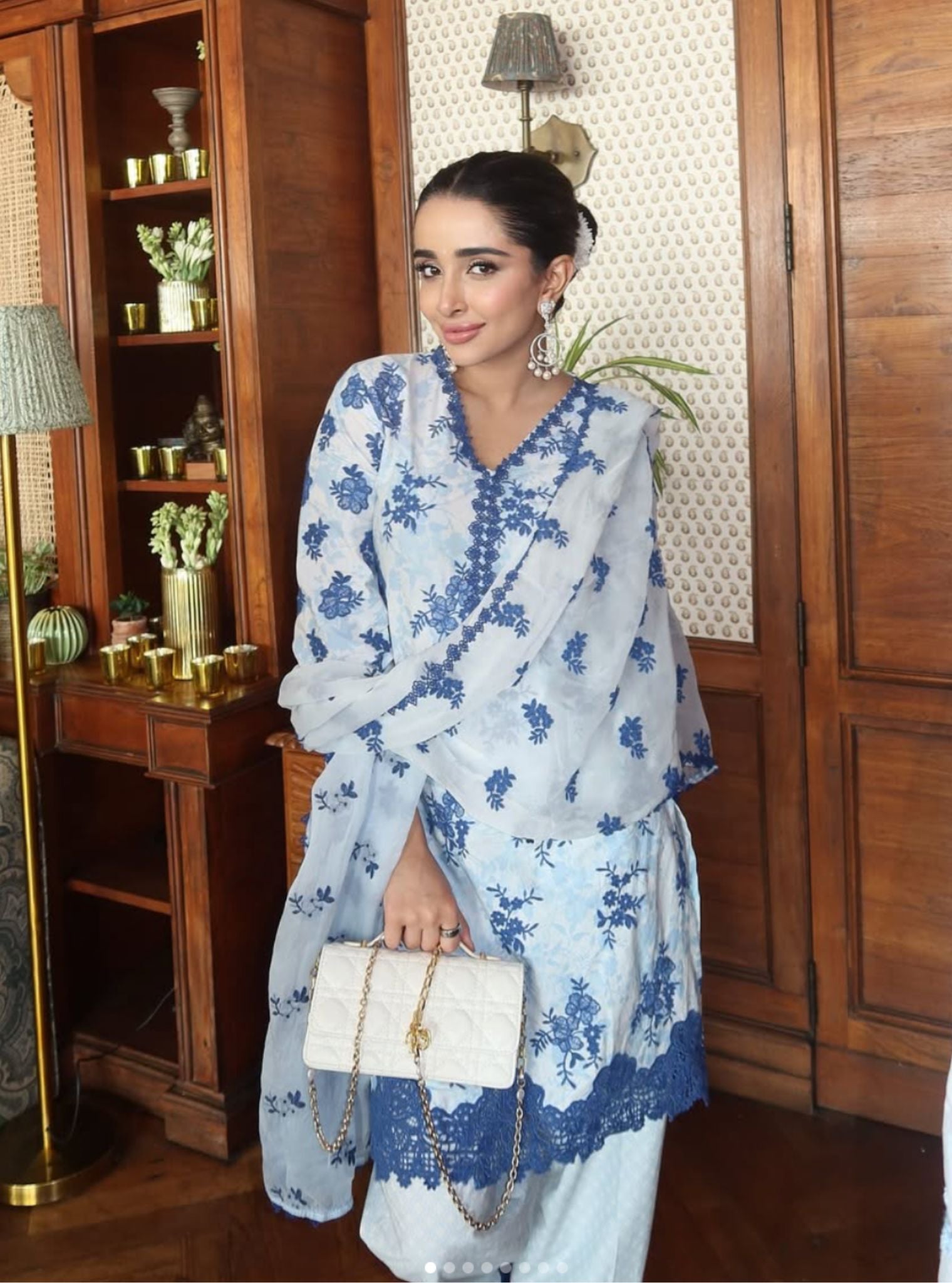 Mulmul Cotton Print Yamya Blue Kurta With Mulmul Cotton Print Yamya Blue Pant