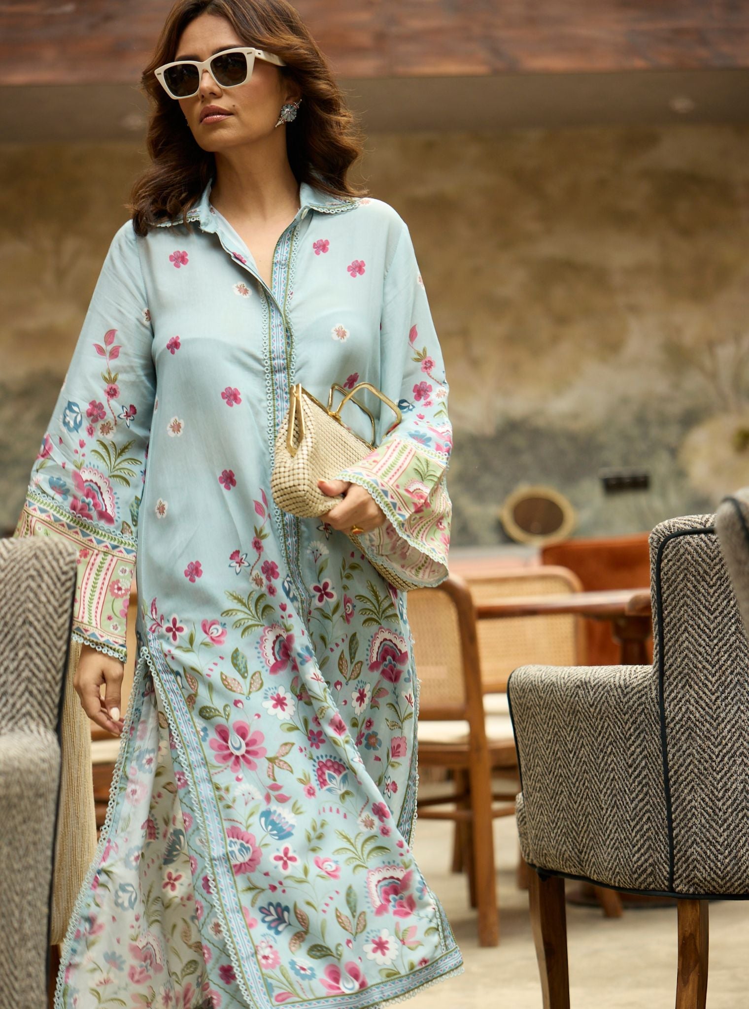 Mulmul Lawn Printed Cormac Blue Shirt With Mulmul Lawn Printed Cormac Blue Pant