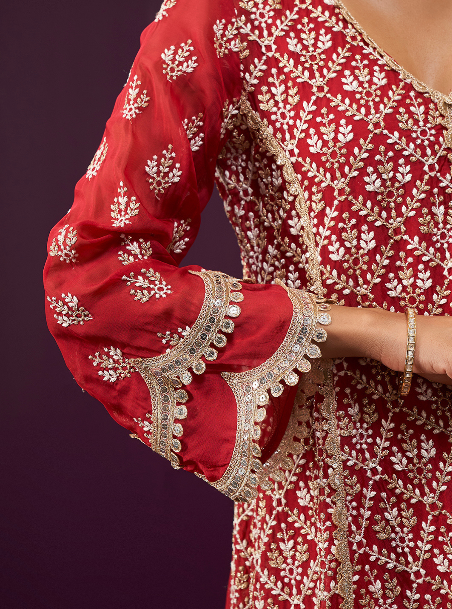 Kwanjal Organza Red Kurta Set