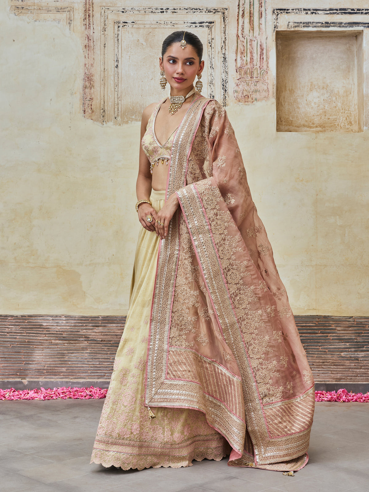 Saawri Bemberg Giraffe White Gold Lehenga