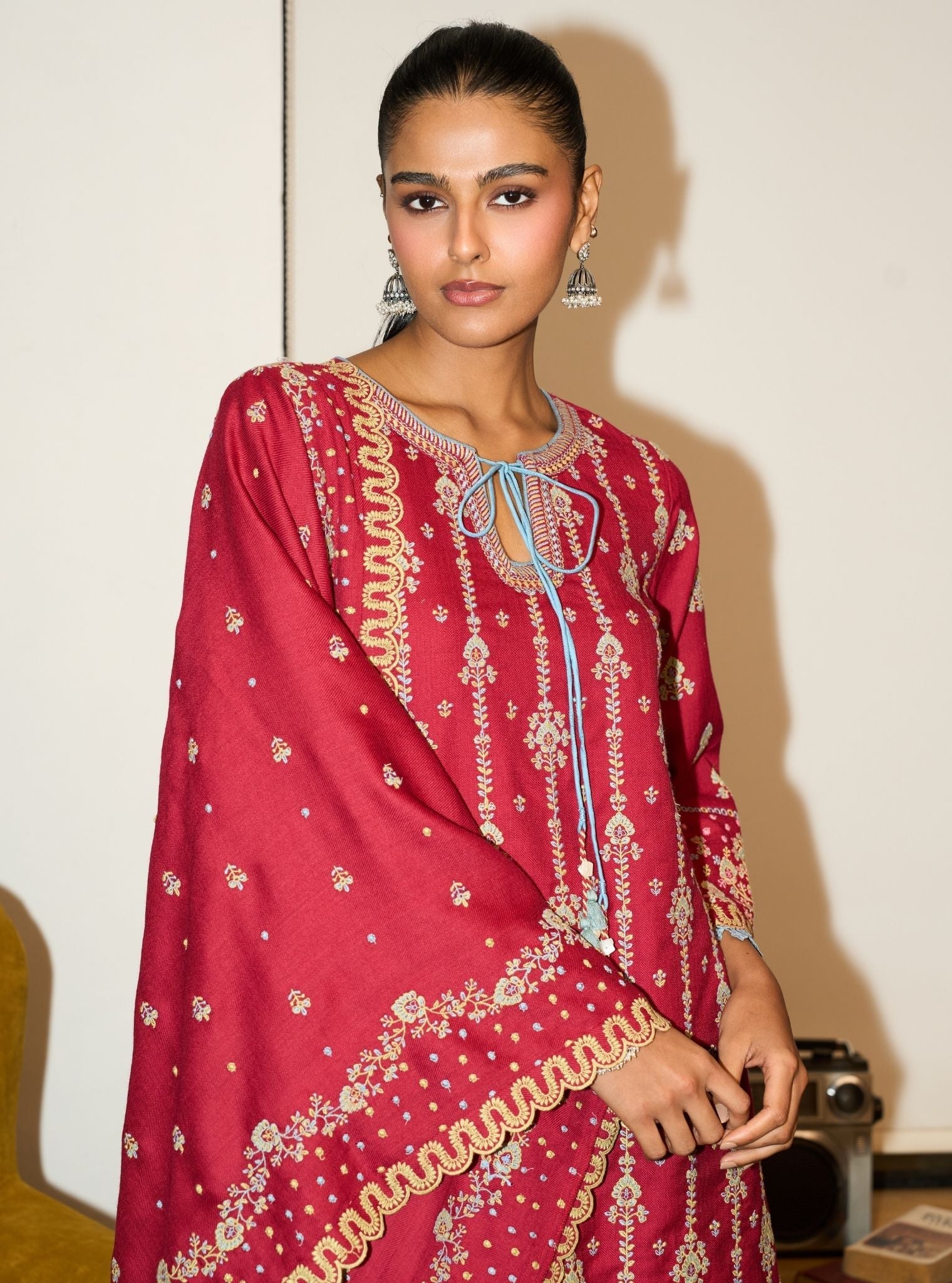 Celia Wool Wine Kurta Set