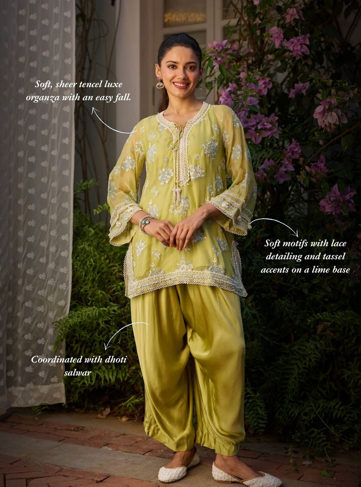 Zeni Organza Lime Kurta With Draped Pants