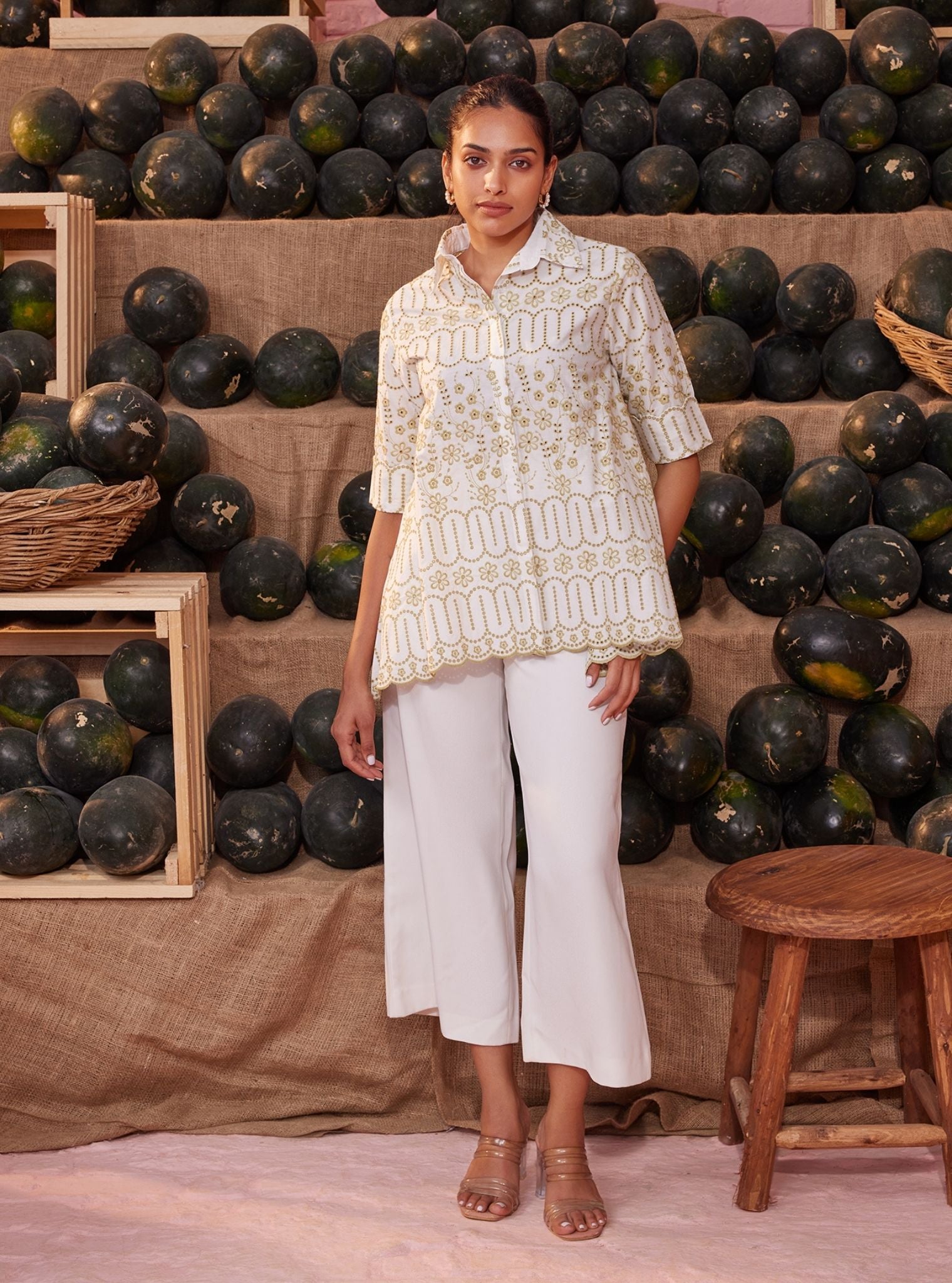 Erica Cotton White Green Shirt