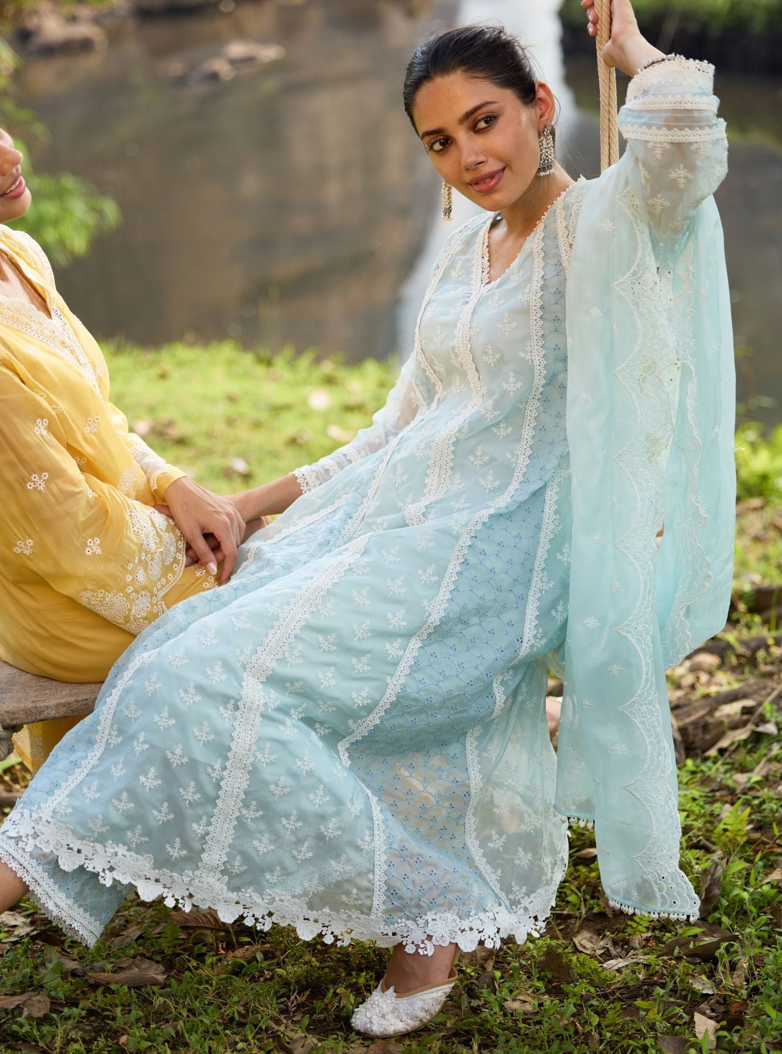 Mulmul Organza Tisya Blue Dupatta