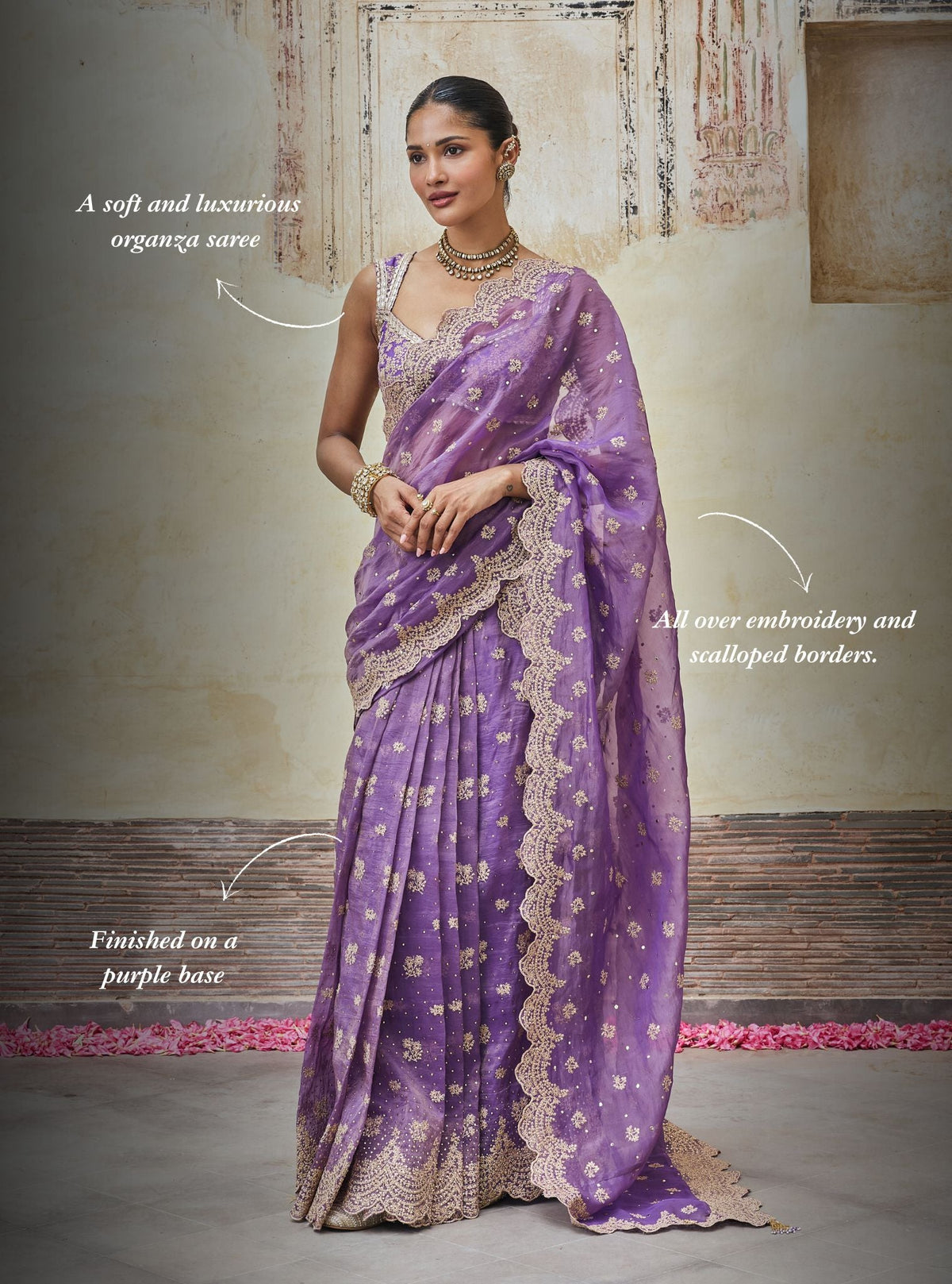 Adiva Lurex Organza Purple Pre-draped Saree
