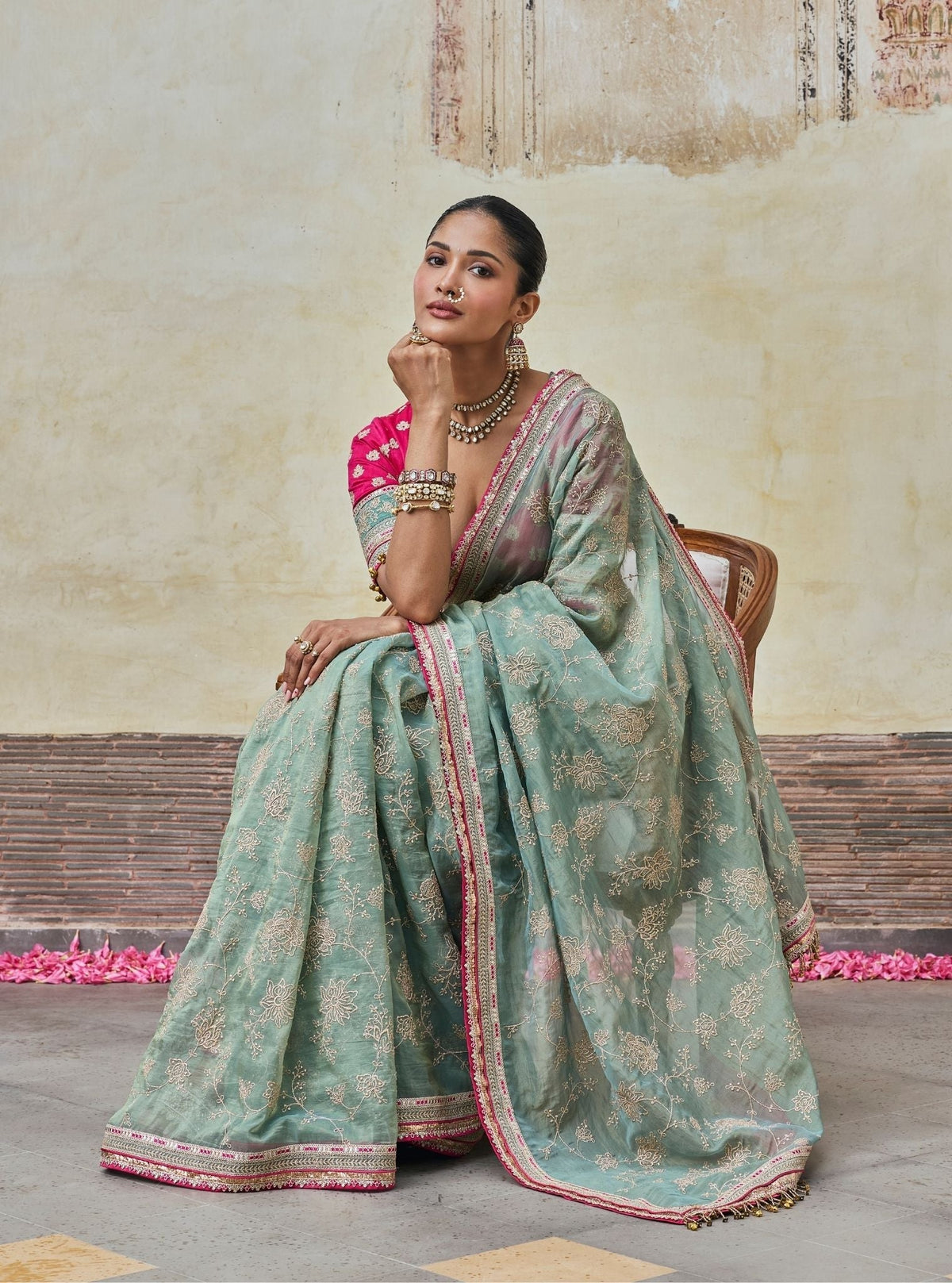Parthi Lurex Organza Teal Saree with Raw Silk Blouse