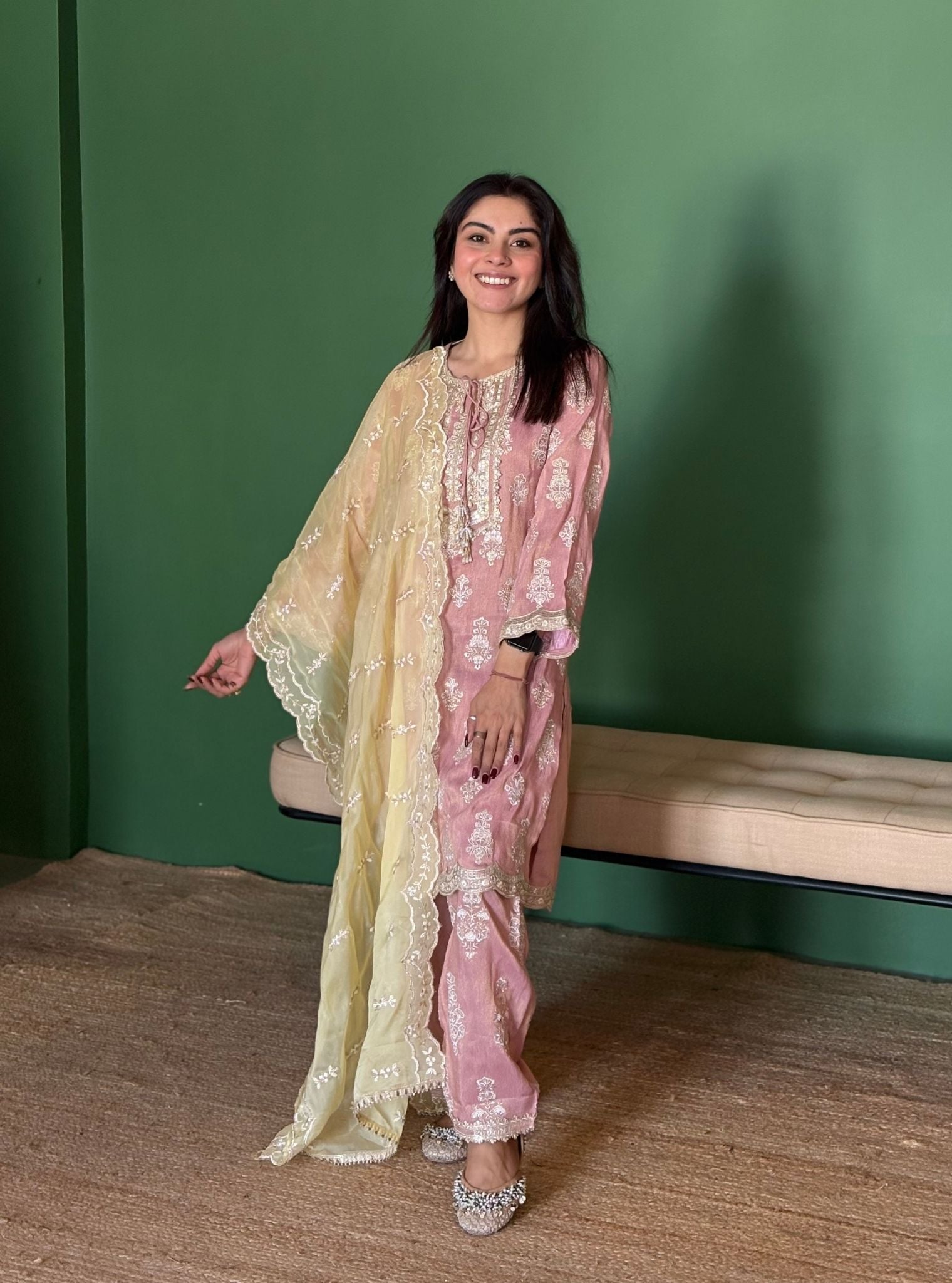 Intira Tissue Linen Pink Kurta Set