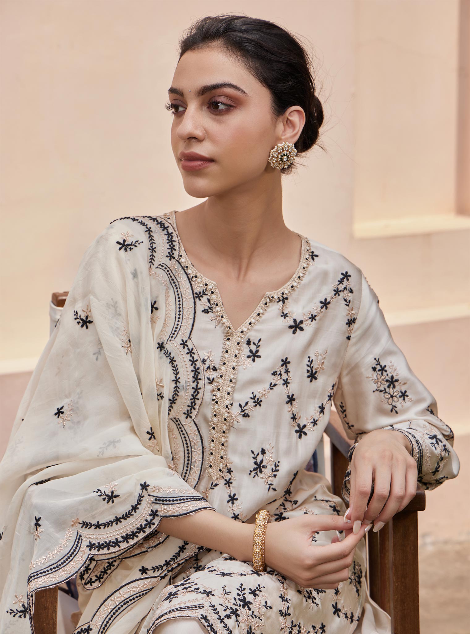 Mulmul Cupro Valaya Off White Kurta