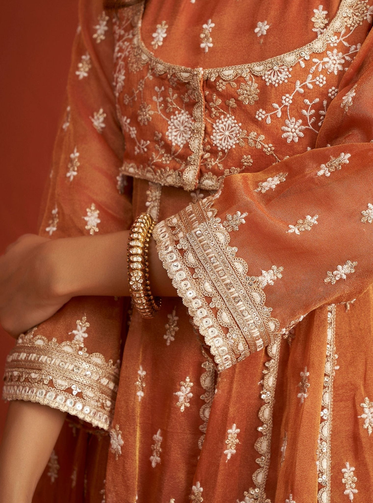 Mulmul Royal Tissue Genda Burnt Orange Dupatta