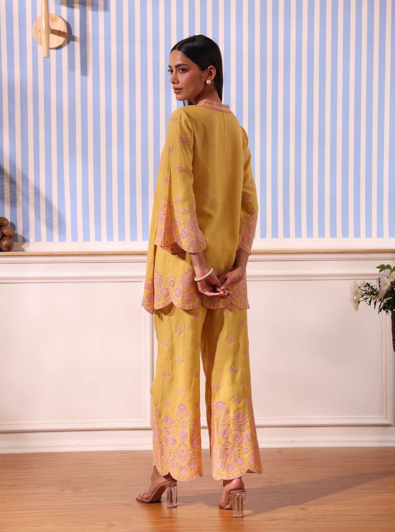 Mulmul Linen Billie Yellow Top With Mulmul Linen Billie Yellow Pant