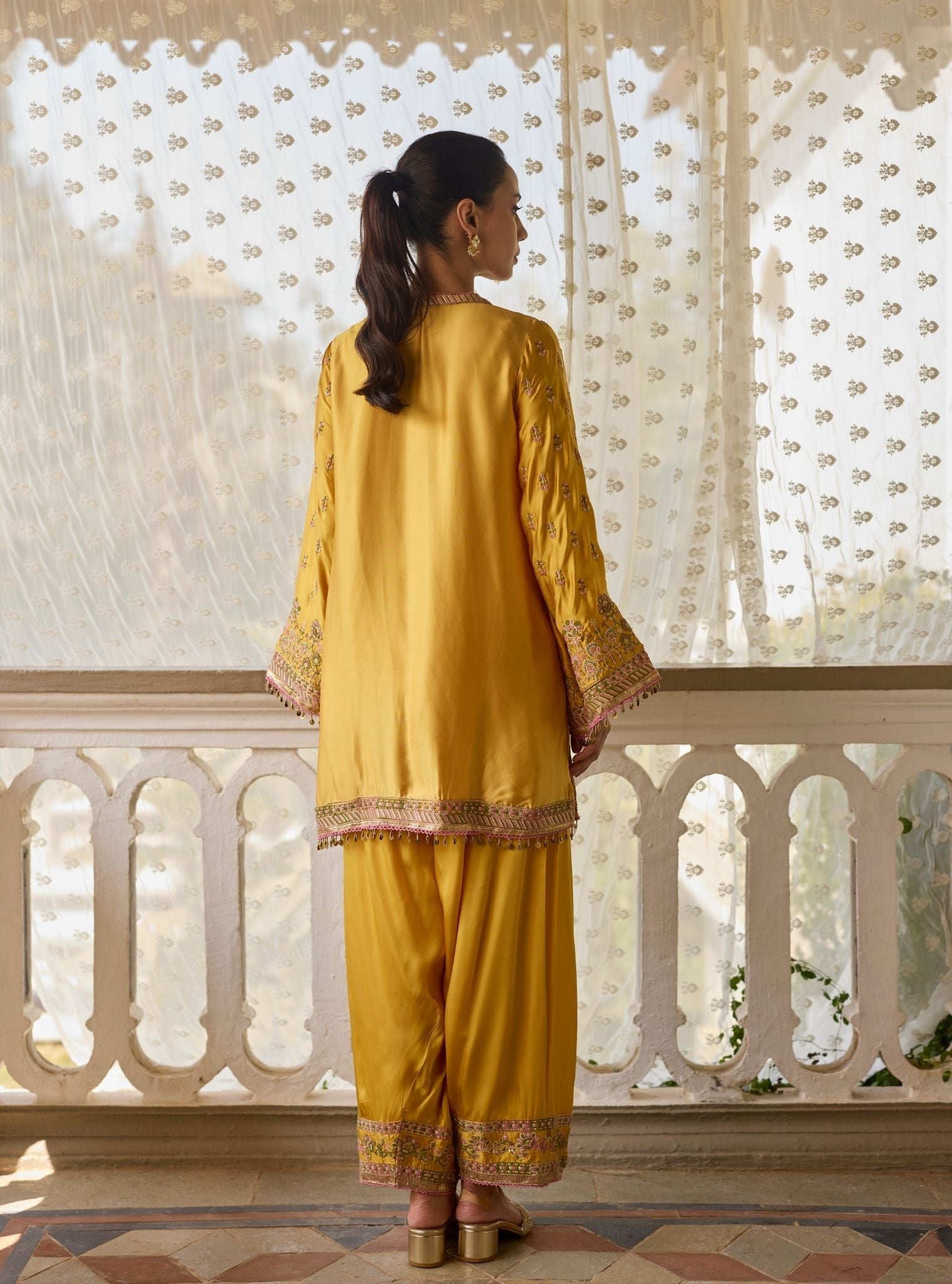 Pralika Bemberg Satin Mustard Kurta Set