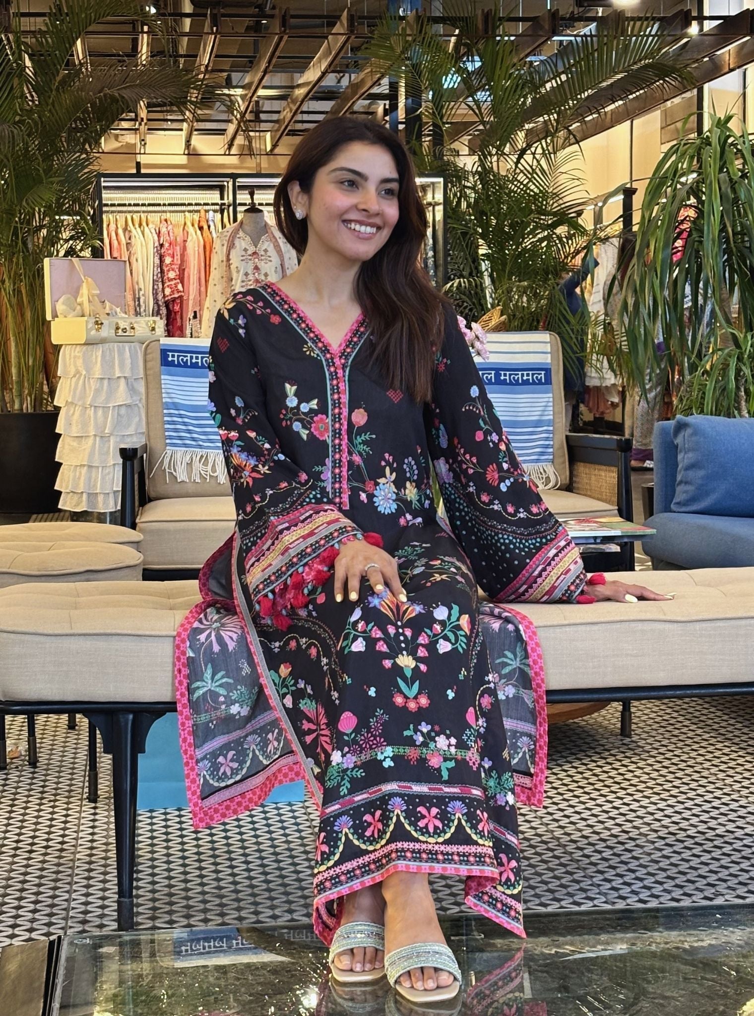 Saeli Lawn Printed Black Kurta Set